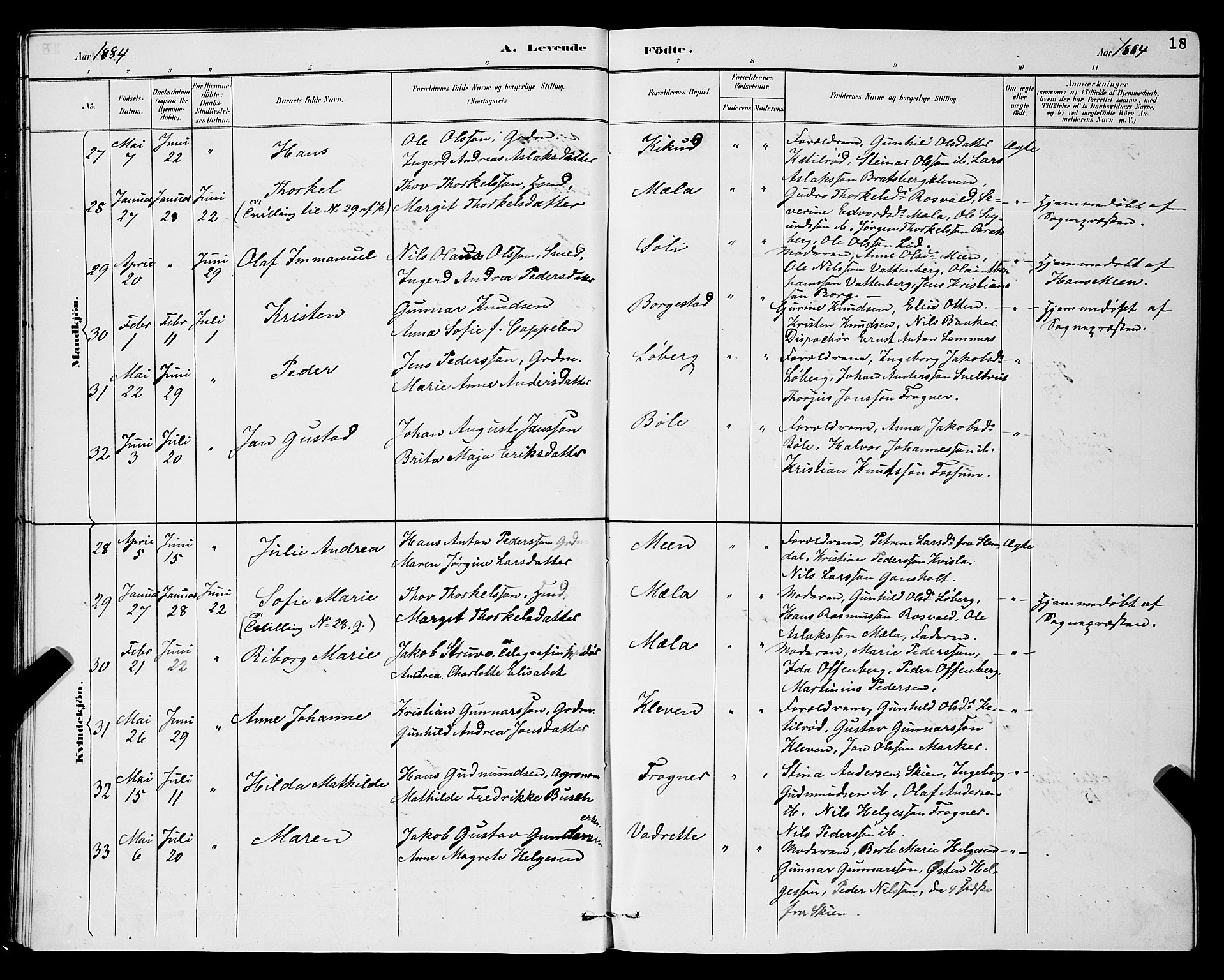 Gjerpen kirkebøker, AV/SAKO-A-265/G/Ga/L0002: Parish register (copy) no. I 2, 1883-1900, p. 18