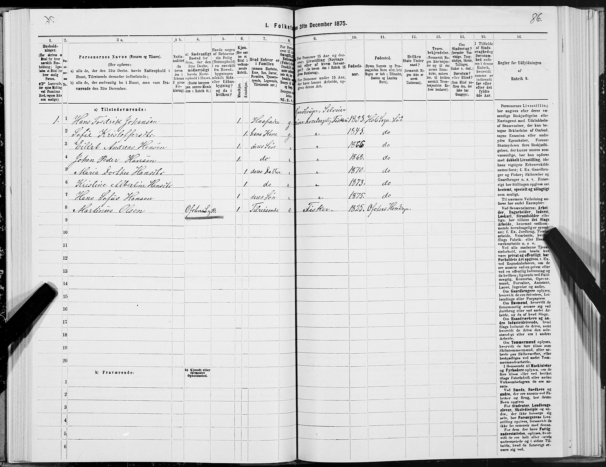 SAT, 1875 census for 1851P Lødingen, 1875, p. 3086