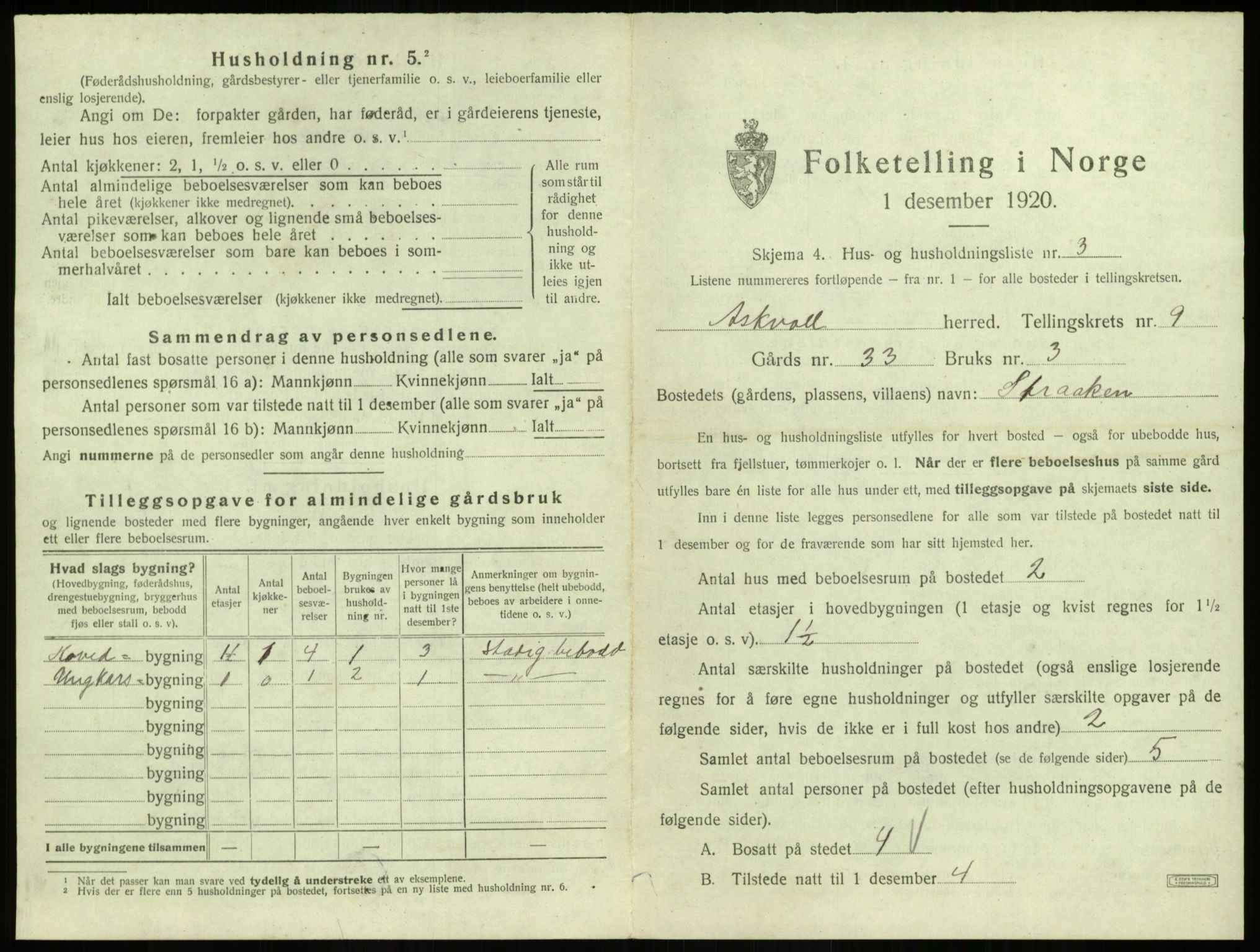 SAB, 1920 census for Askvoll, 1920, p. 465