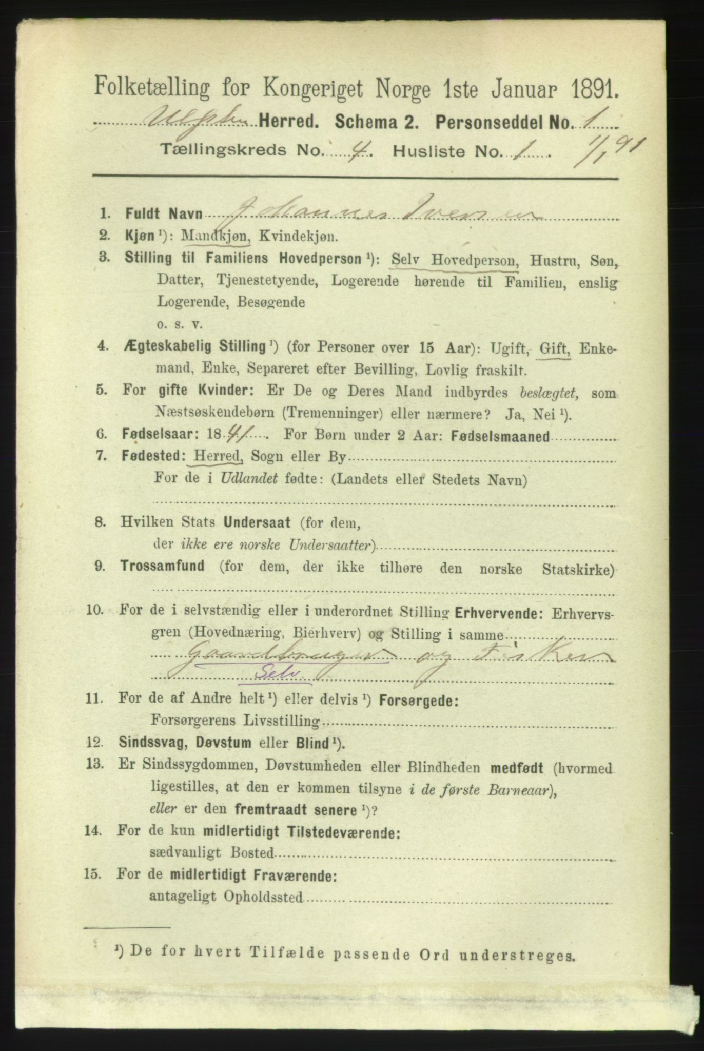 RA, 1891 census for 1516 Ulstein, 1891, p. 1018