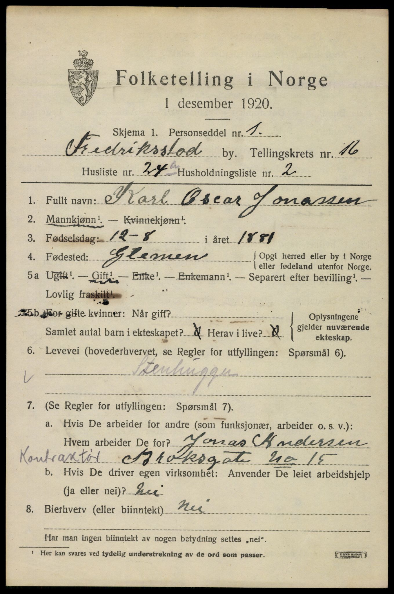 SAO, 1920 census for Fredrikstad, 1920, p. 37465