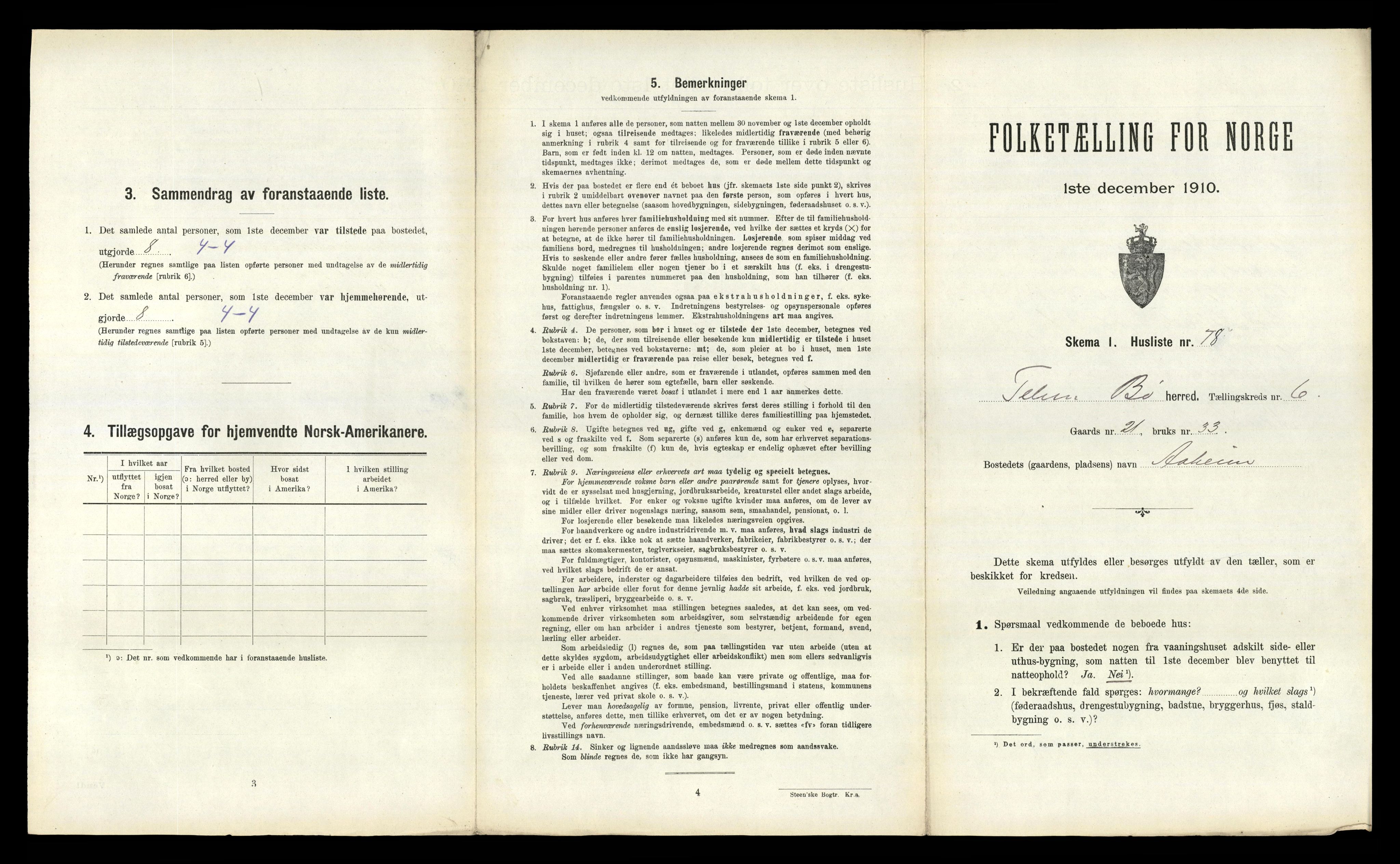 RA, 1910 census for Bø, 1910, p. 819