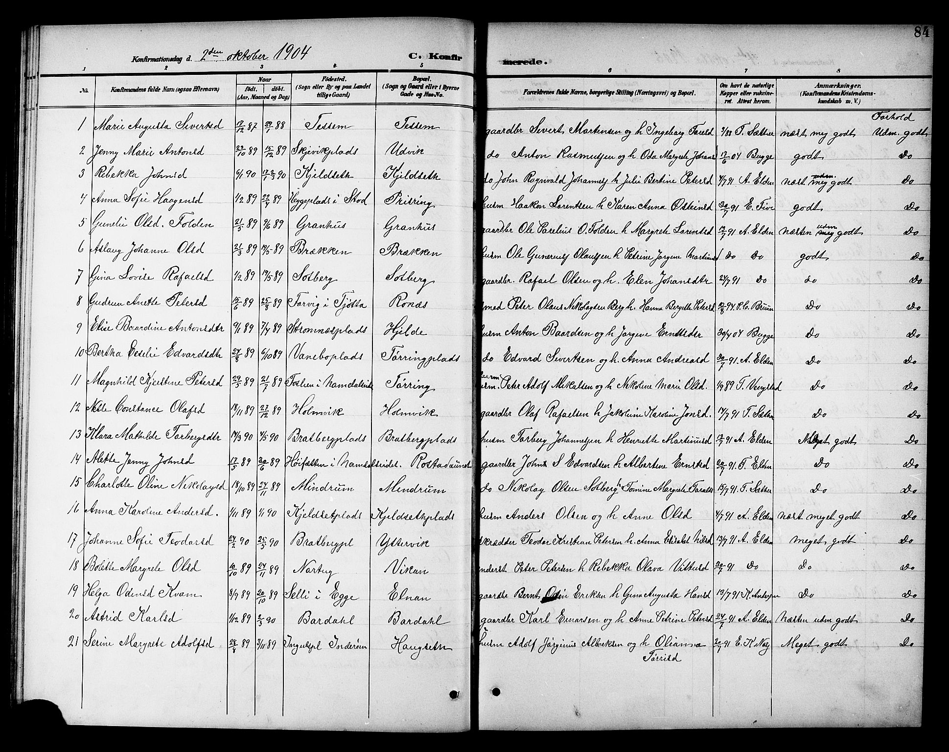 Ministerialprotokoller, klokkerbøker og fødselsregistre - Nord-Trøndelag, SAT/A-1458/741/L0401: Parish register (copy) no. 741C02, 1899-1911, p. 84