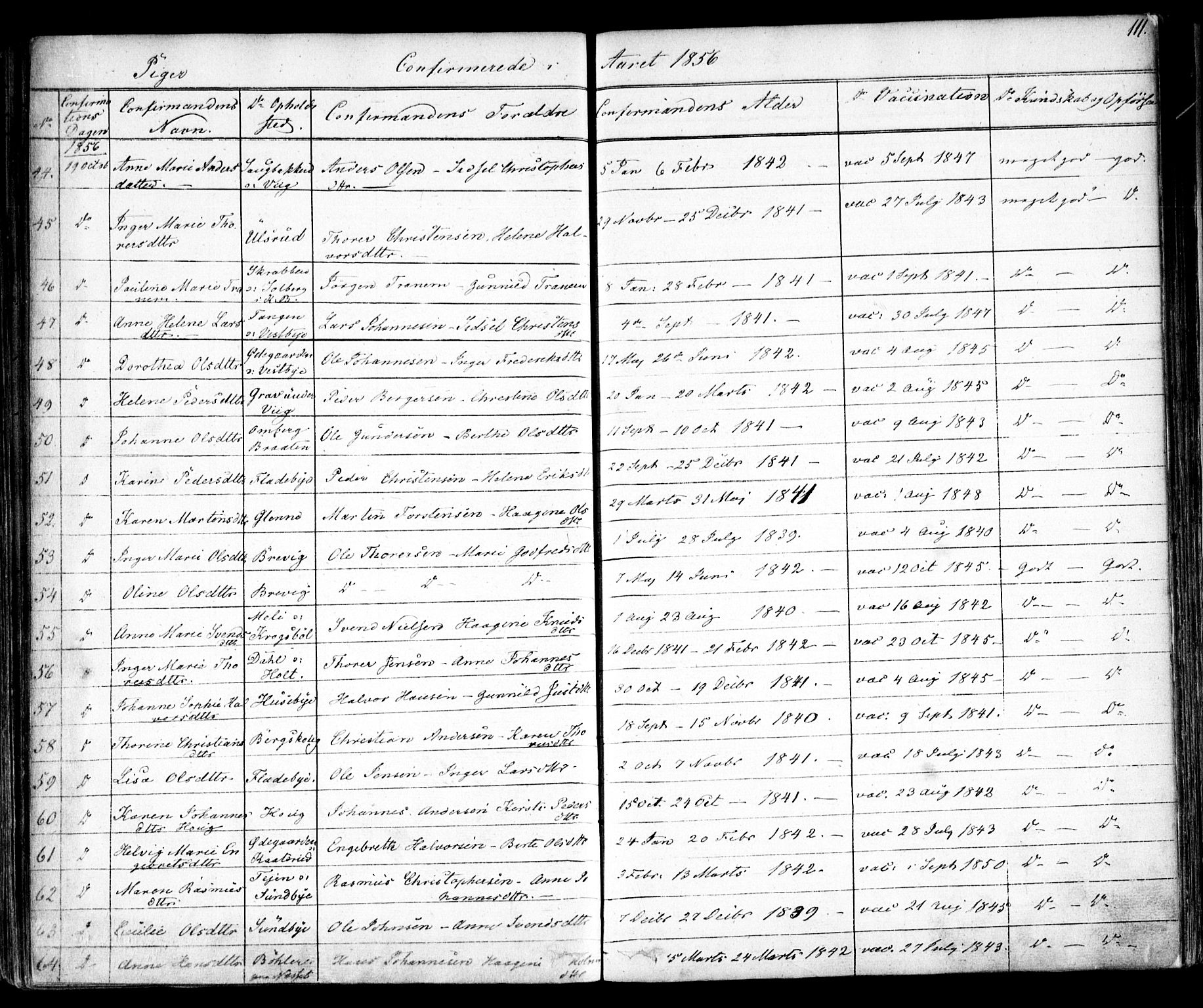 Enebakk prestekontor Kirkebøker, AV/SAO-A-10171c/F/Fa/L0010: Parish register (official) no. I 10, 1829-1876, p. 111