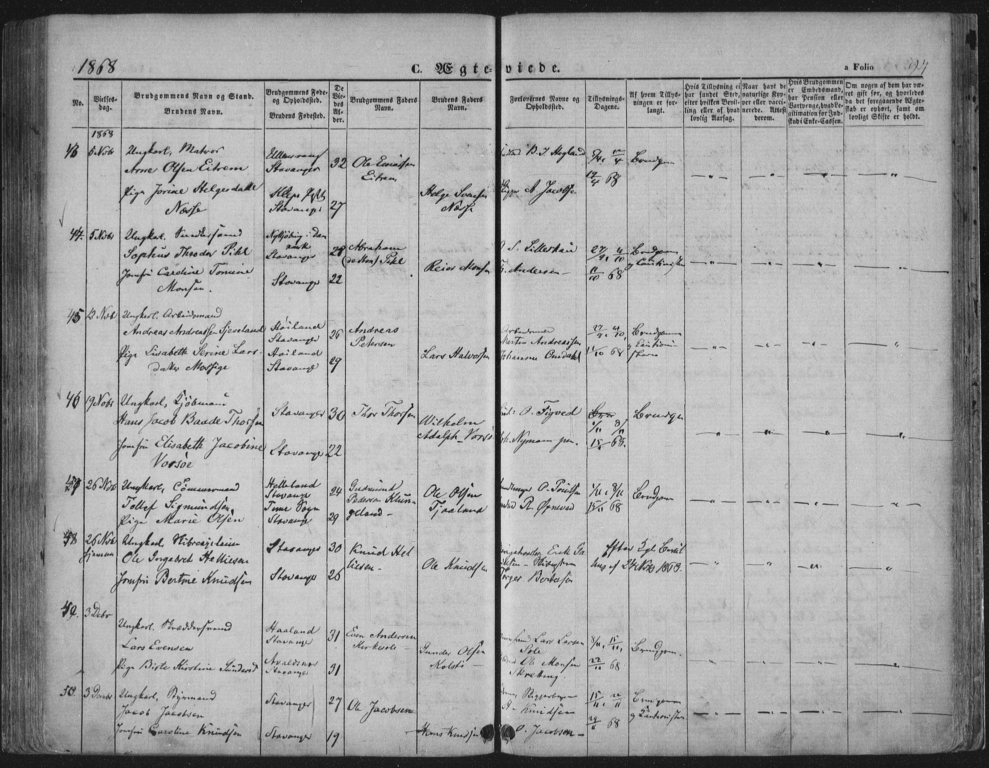 Domkirken sokneprestkontor, SAST/A-101812/001/30/30BA/L0019: Parish register (official) no. A 18, 1857-1877, p. 94