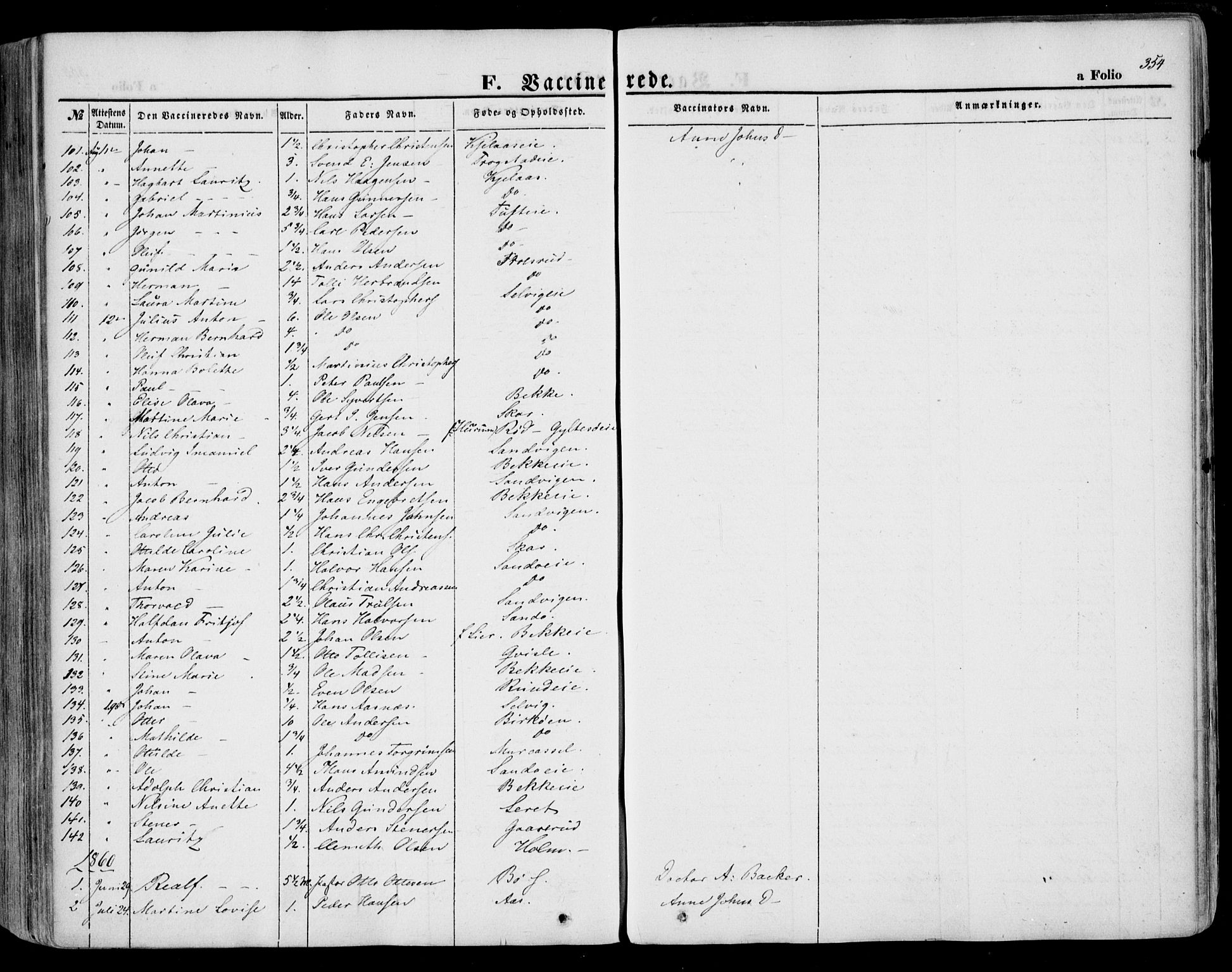 Sande Kirkebøker, SAKO/A-53/F/Fa/L0004: Parish register (official) no. 4, 1847-1864, p. 354