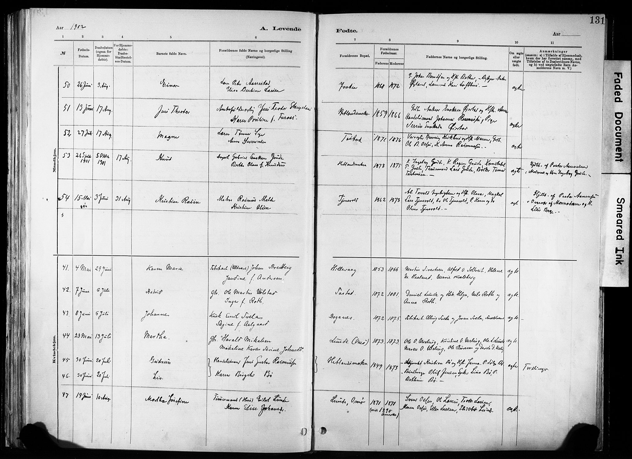 Hetland sokneprestkontor, SAST/A-101826/30/30BA/L0011: Parish register (official) no. A 11, 1884-1911, p. 131