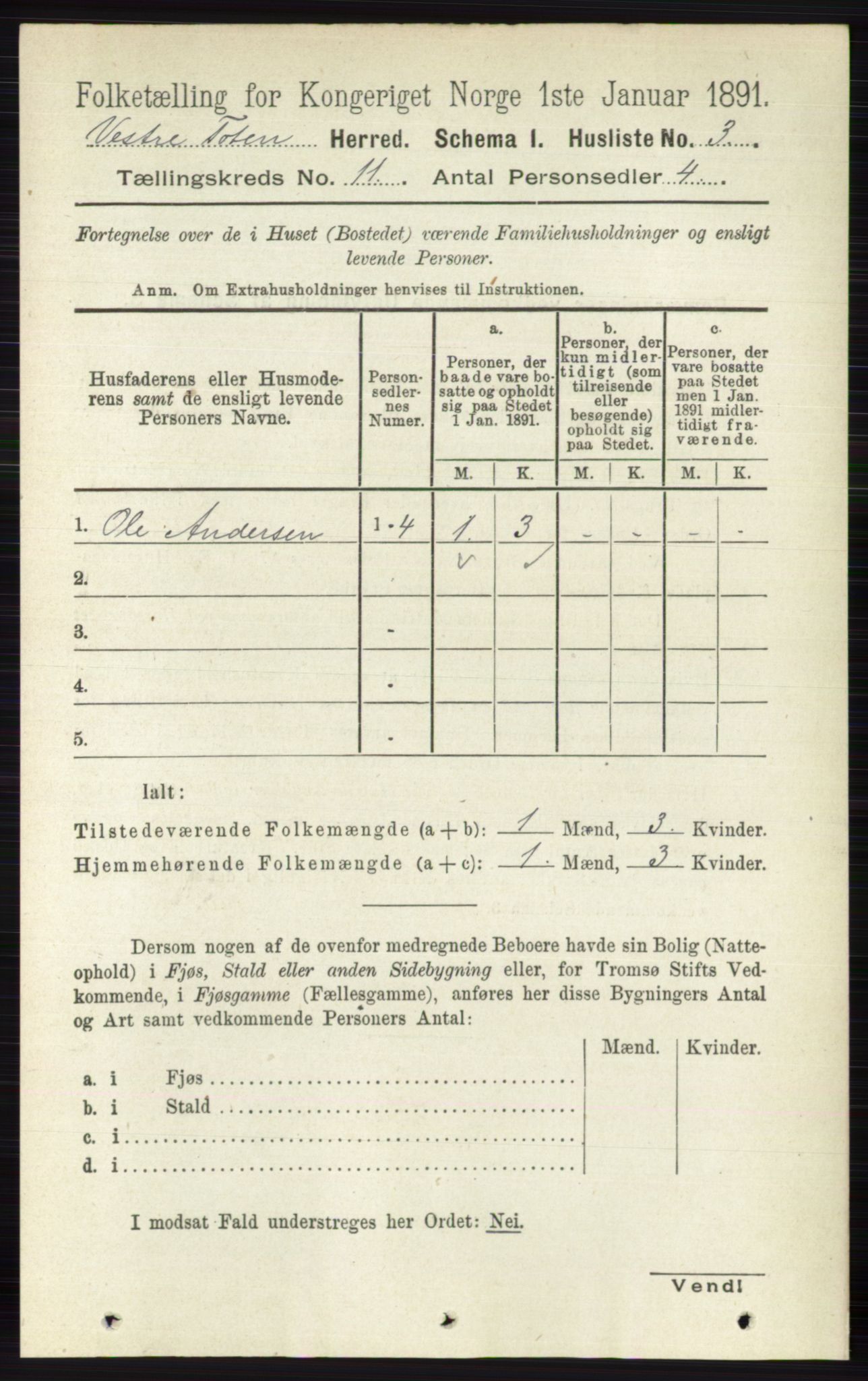 RA, 1891 census for 0529 Vestre Toten, 1891, p. 6622