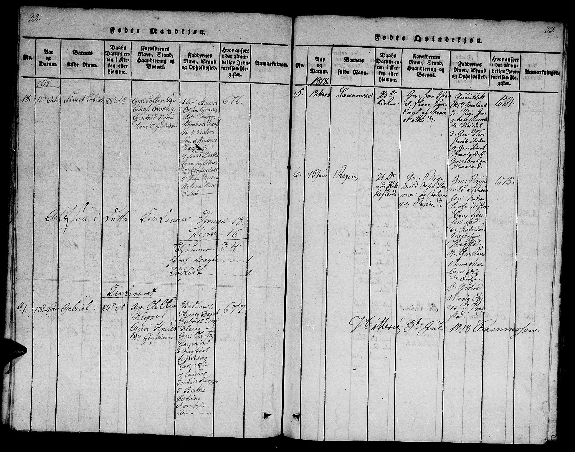 Flekkefjord sokneprestkontor, AV/SAK-1111-0012/F/Fa/Fab/L0003: Parish register (official) no. A 3, 1815-1830, p. 32-33