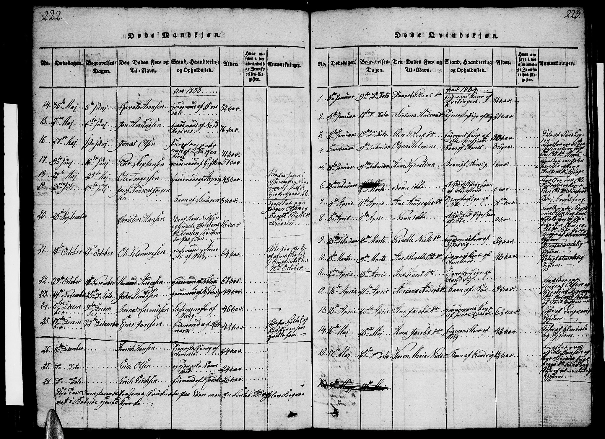 Ministerialprotokoller, klokkerbøker og fødselsregistre - Nordland, AV/SAT-A-1459/812/L0186: Parish register (copy) no. 812C04, 1820-1849, p. 222-223