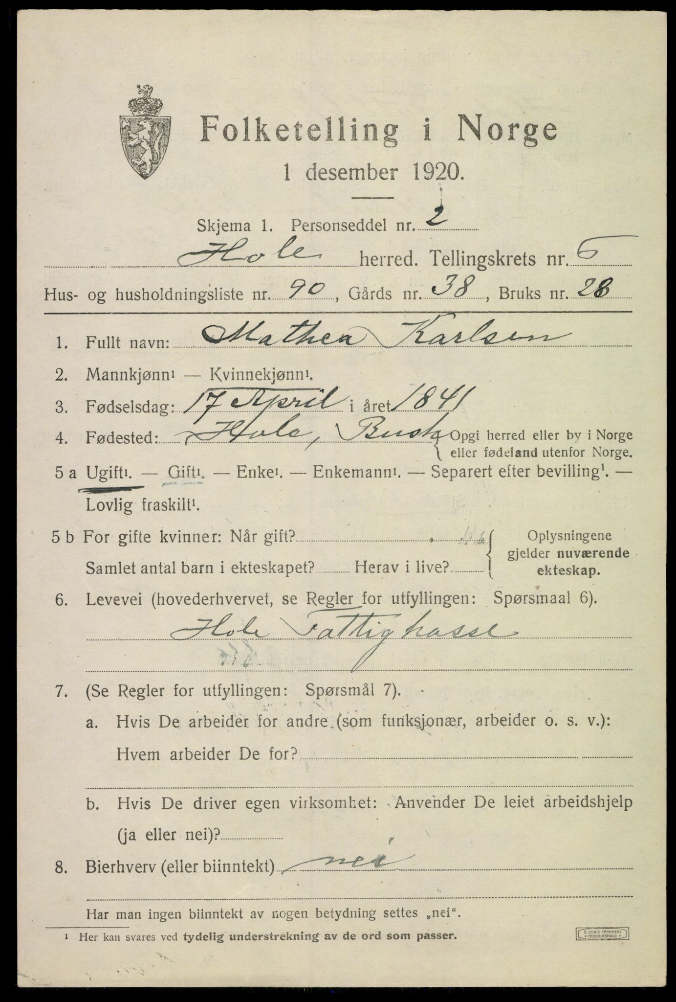 SAKO, 1920 census for Hole, 1920, p. 4345