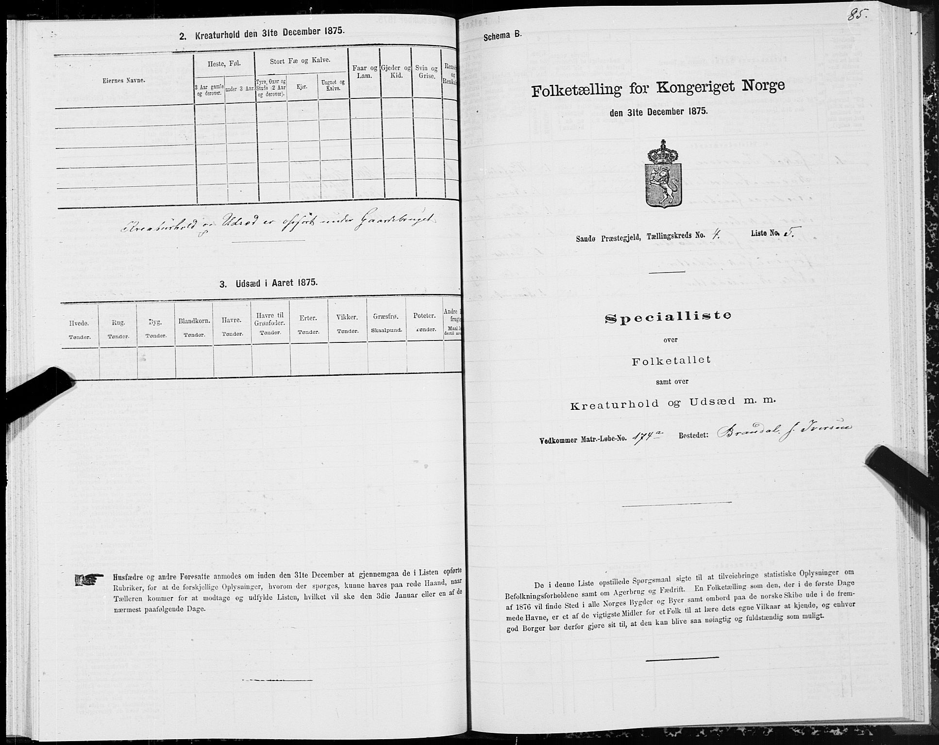 SAT, 1875 census for 1514P Sande, 1875, p. 2085