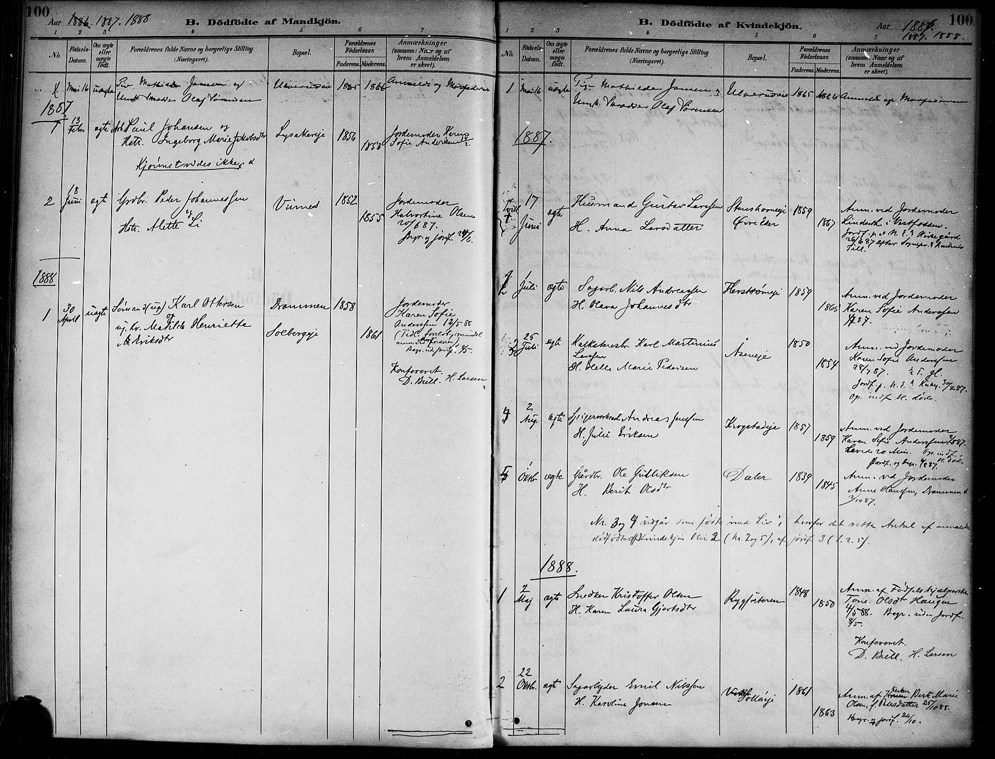 Nedre Eiker kirkebøker, AV/SAKO-A-612/F/Fa/L0003: Parish register (official) no. 3, 1885-1892, p. 100