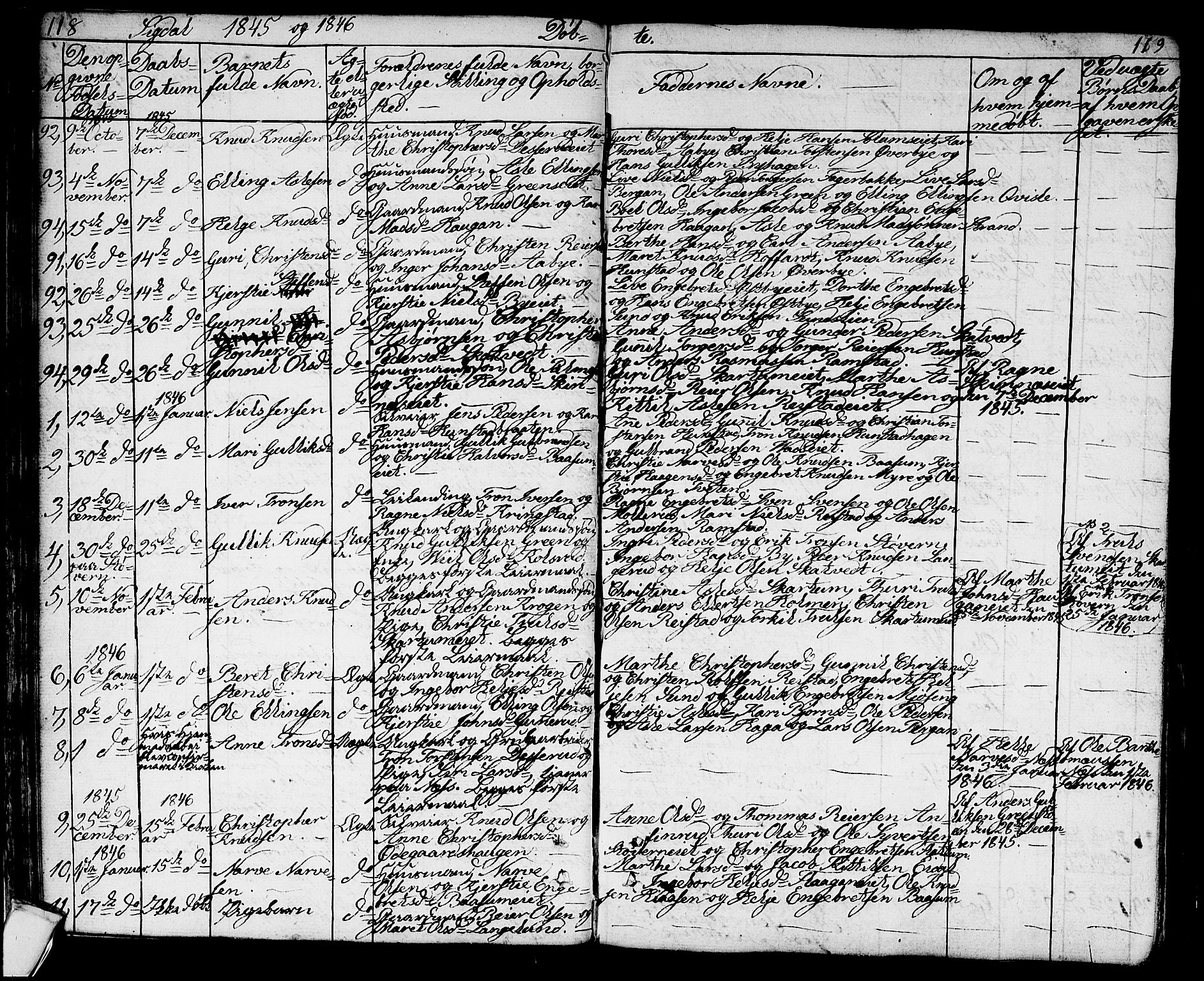 Sigdal kirkebøker, AV/SAKO-A-245/G/Ga/L0002: Parish register (copy) no. I 2, 1835-1856, p. 118-119