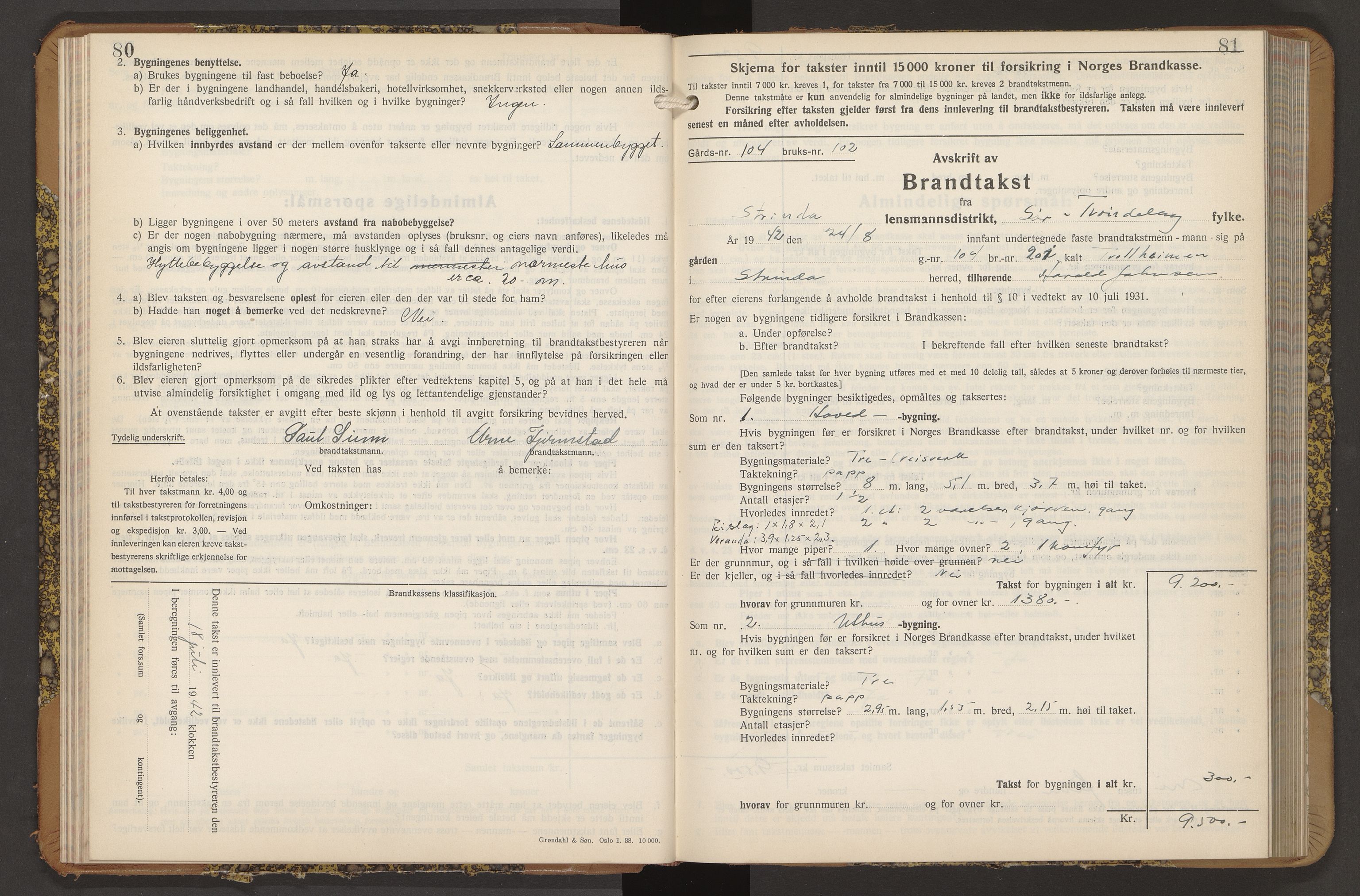 Norges Brannkasse Strinda, AV/SAT-A-5516/Fb/L0009: Branntakstprotokoll, 1940-1946, p. 80-81