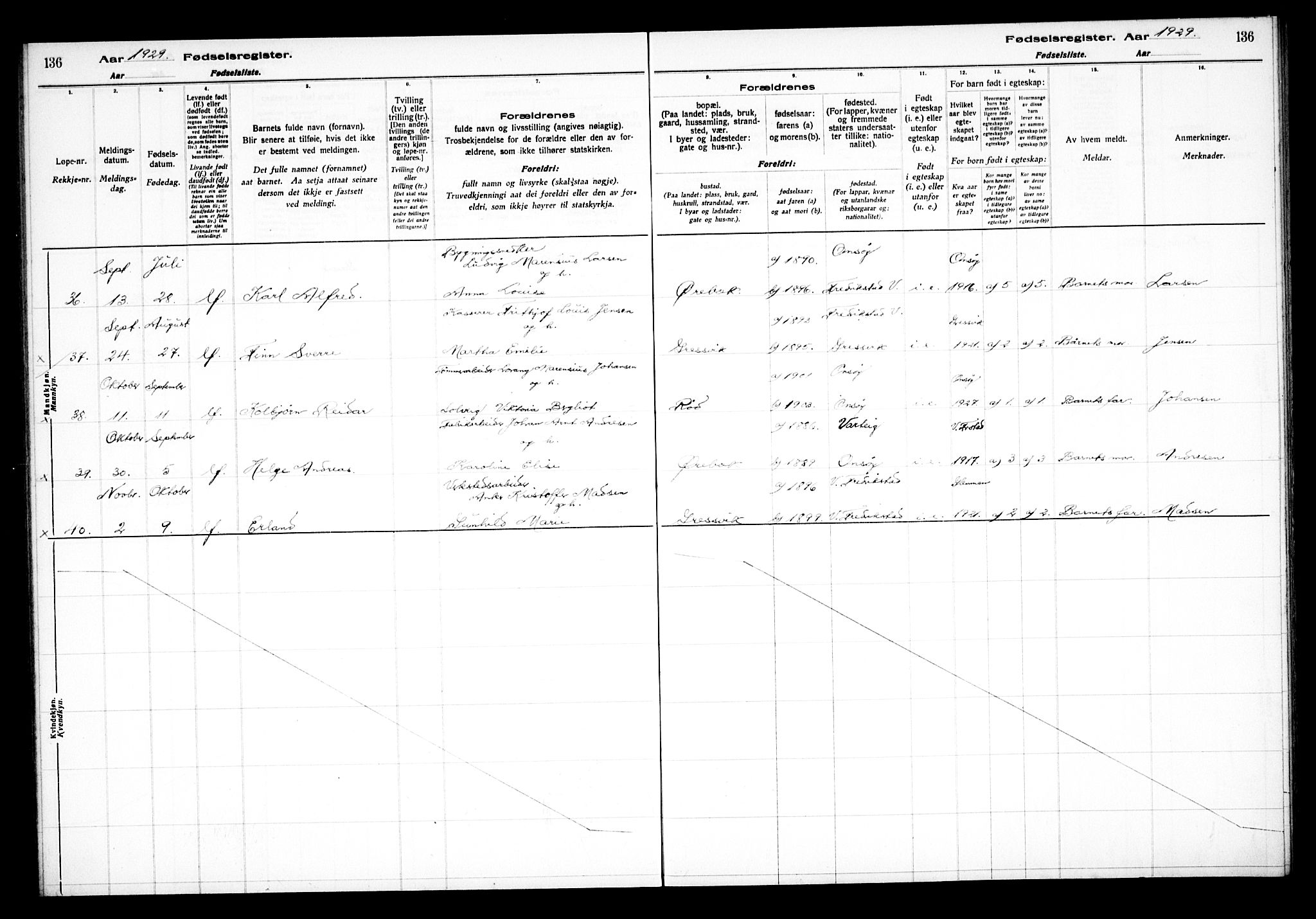 Onsøy prestekontor Kirkebøker, AV/SAO-A-10914/J/Jb/L0001: Birth register no. II 1, 1916-1938, p. 136