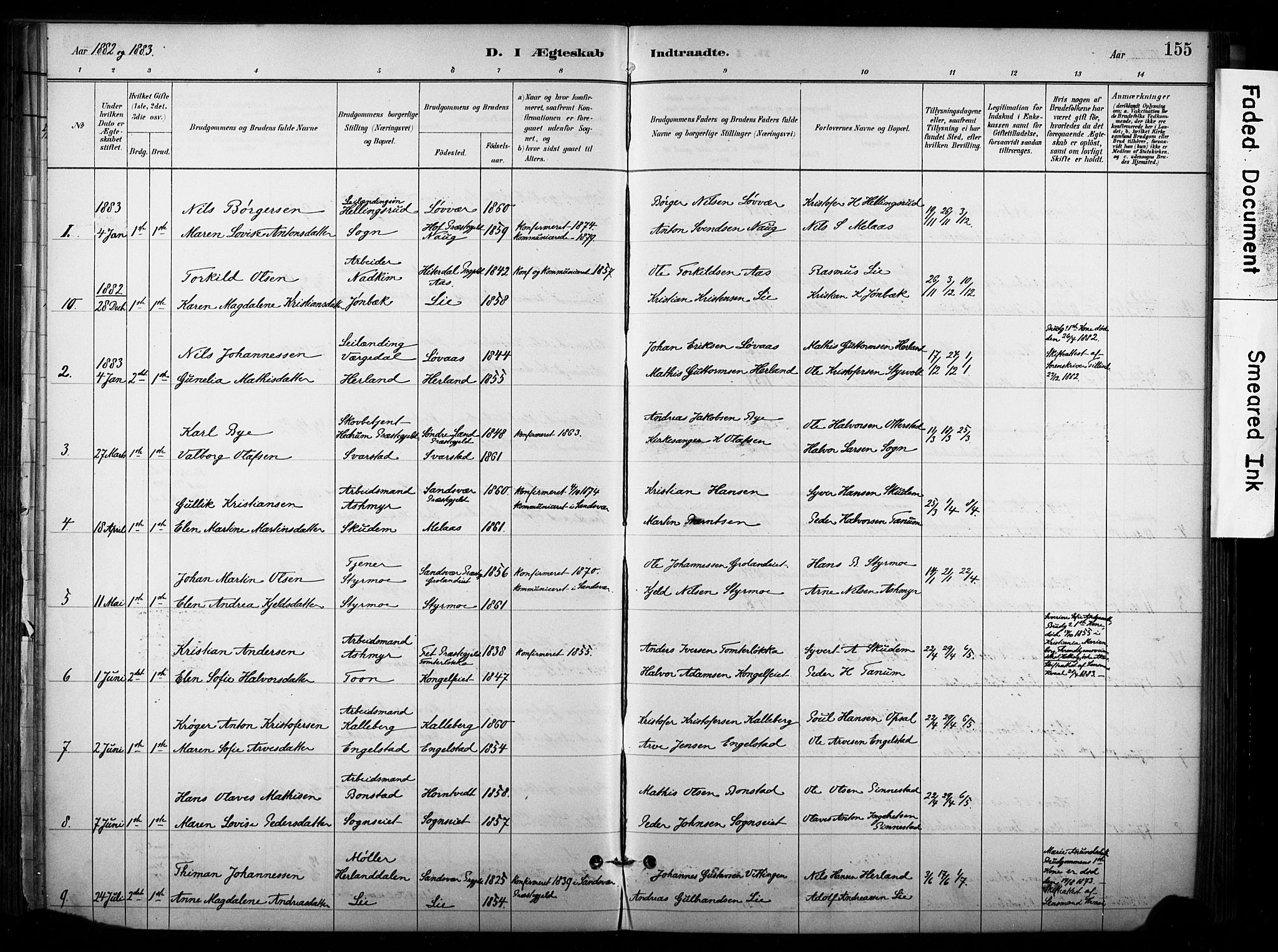 Lardal kirkebøker, AV/SAKO-A-350/F/Fb/L0001: Parish register (official) no. II 1, 1881-1911, p. 155