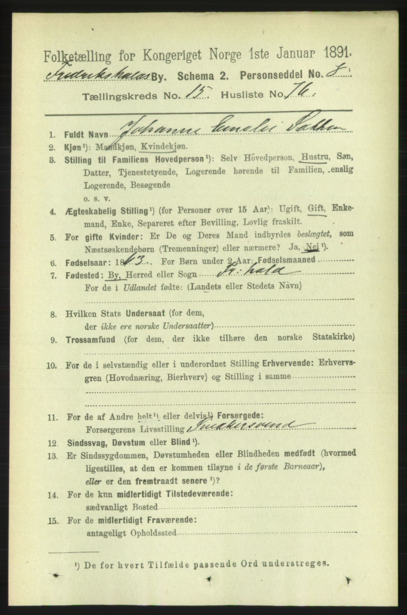 RA, 1891 census for 0101 Fredrikshald, 1891, p. 10307