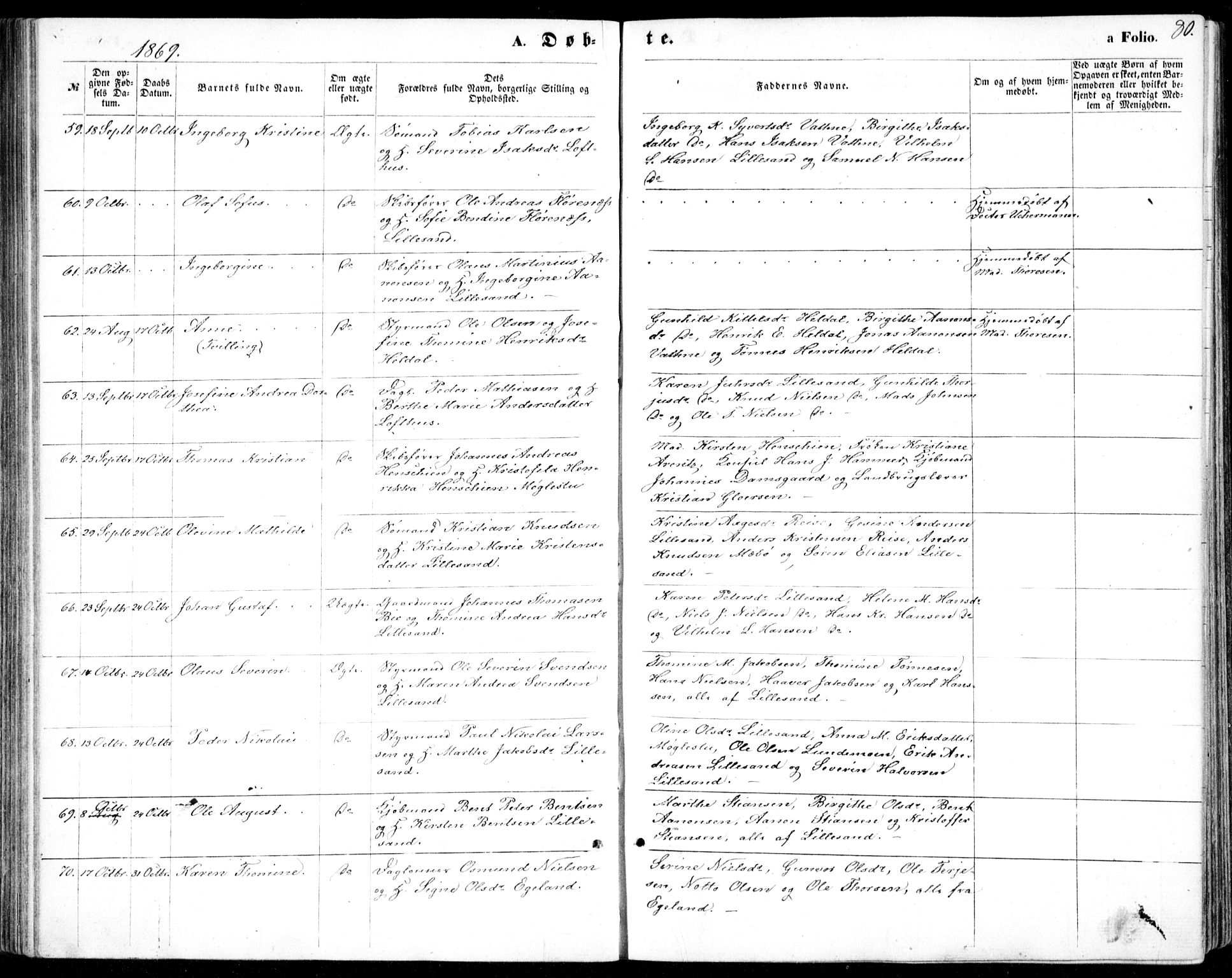 Vestre Moland sokneprestkontor, AV/SAK-1111-0046/F/Fb/Fbb/L0004: Parish register (copy) no. B 4, 1861-1872, p. 80