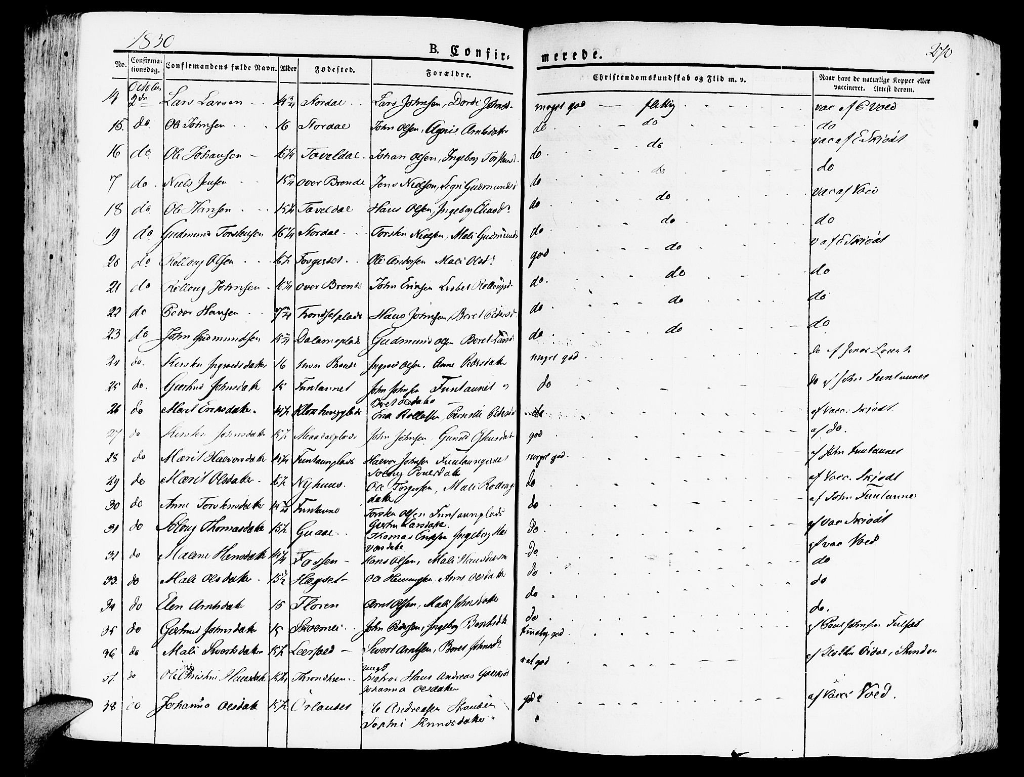 Ministerialprotokoller, klokkerbøker og fødselsregistre - Nord-Trøndelag, SAT/A-1458/709/L0070: Parish register (official) no. 709A10, 1820-1832, p. 272