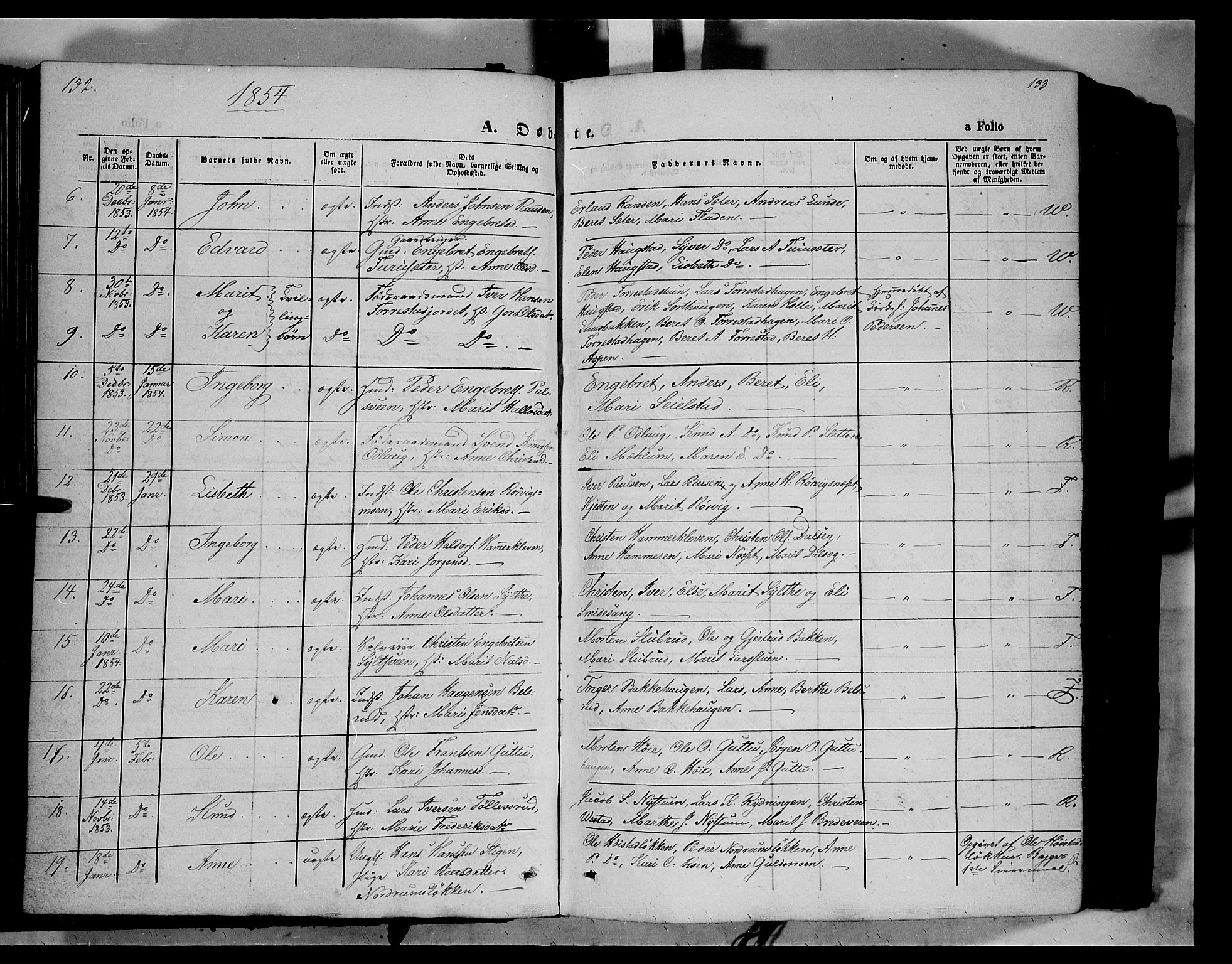 Ringebu prestekontor, SAH/PREST-082/H/Ha/Haa/L0006: Parish register (official) no. 6, 1848-1859, p. 132-133