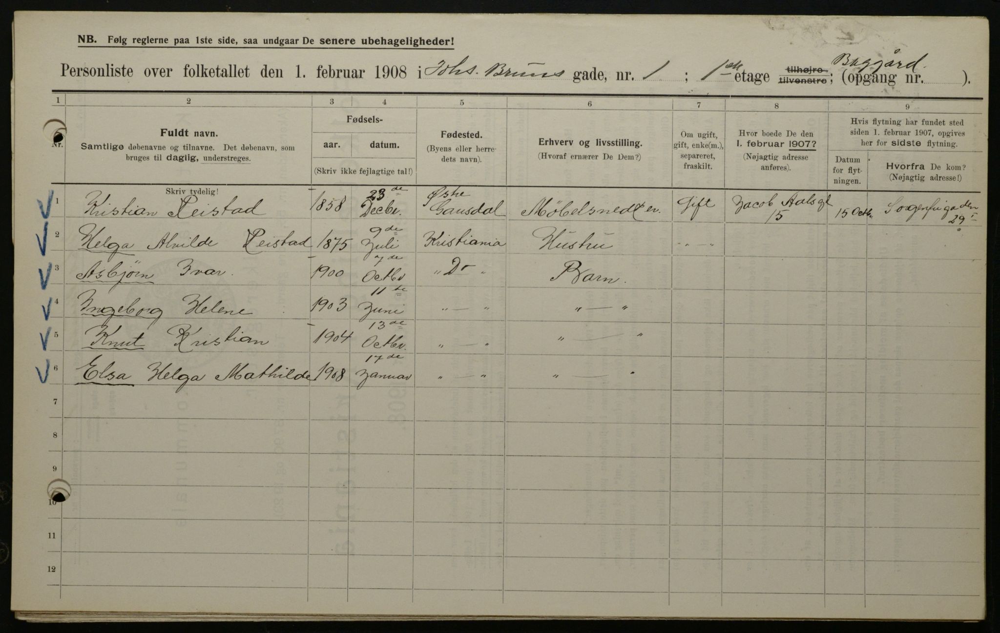 OBA, Municipal Census 1908 for Kristiania, 1908, p. 42009