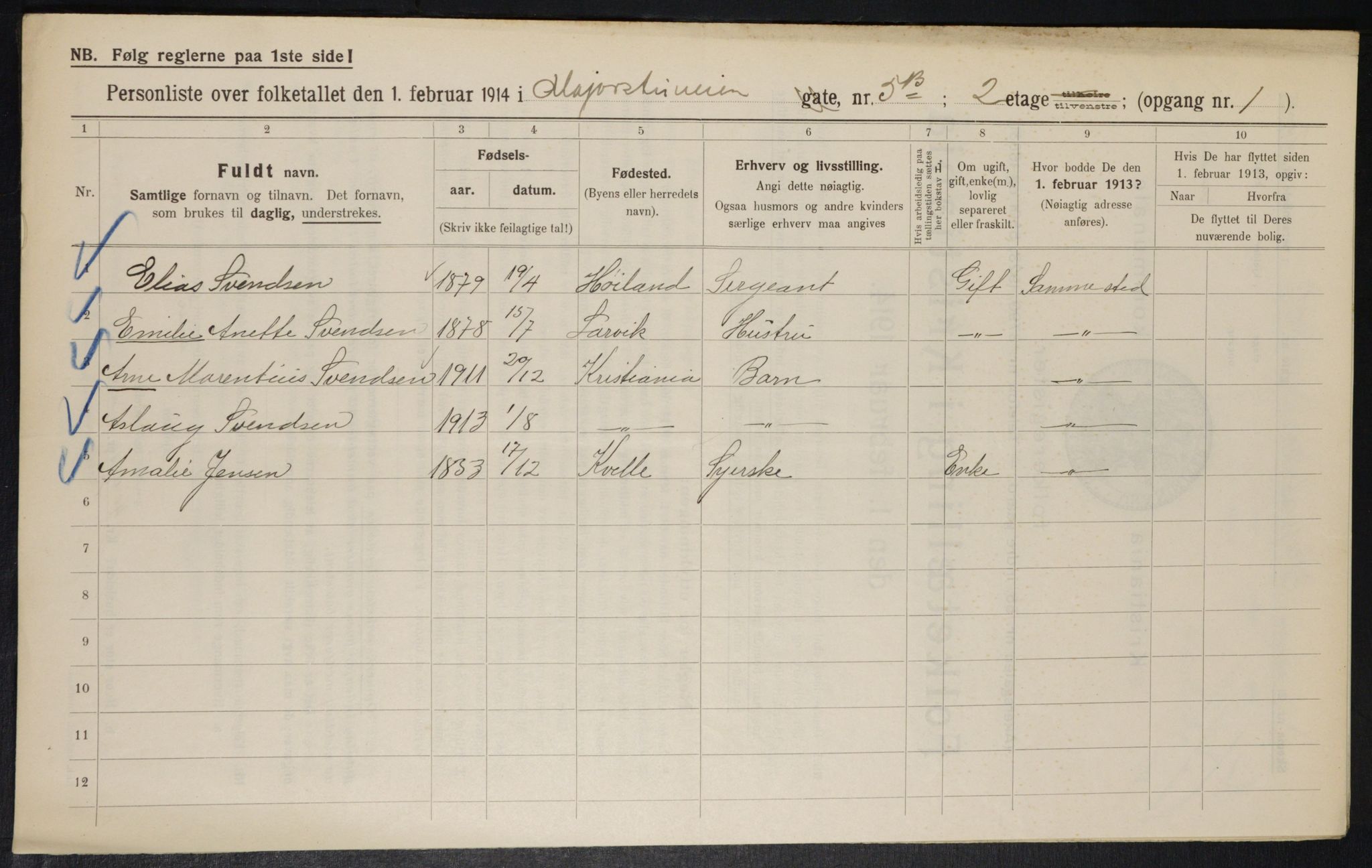 OBA, Municipal Census 1914 for Kristiania, 1914, p. 59564