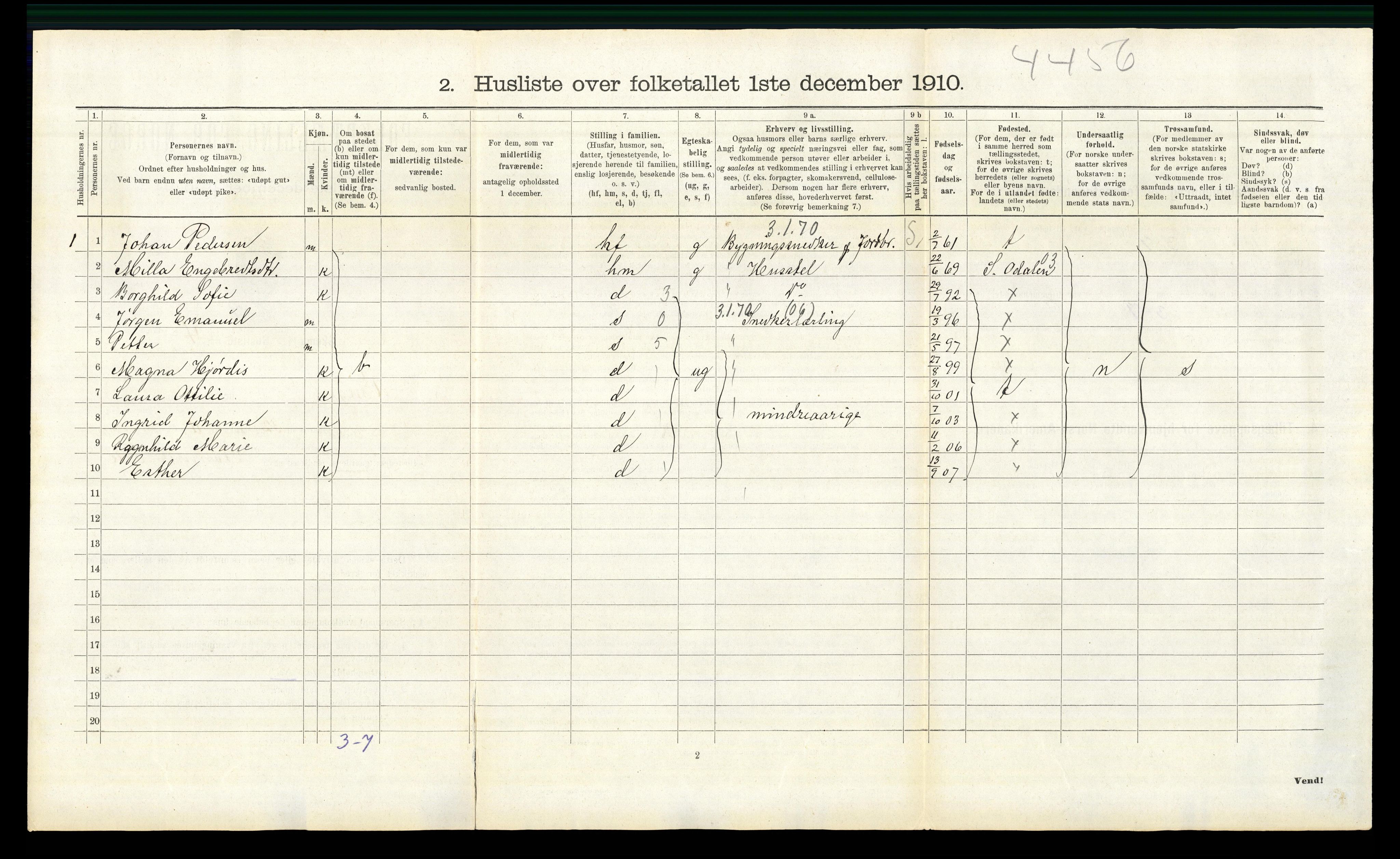 RA, 1910 census for Vinger, 1910, p. 694