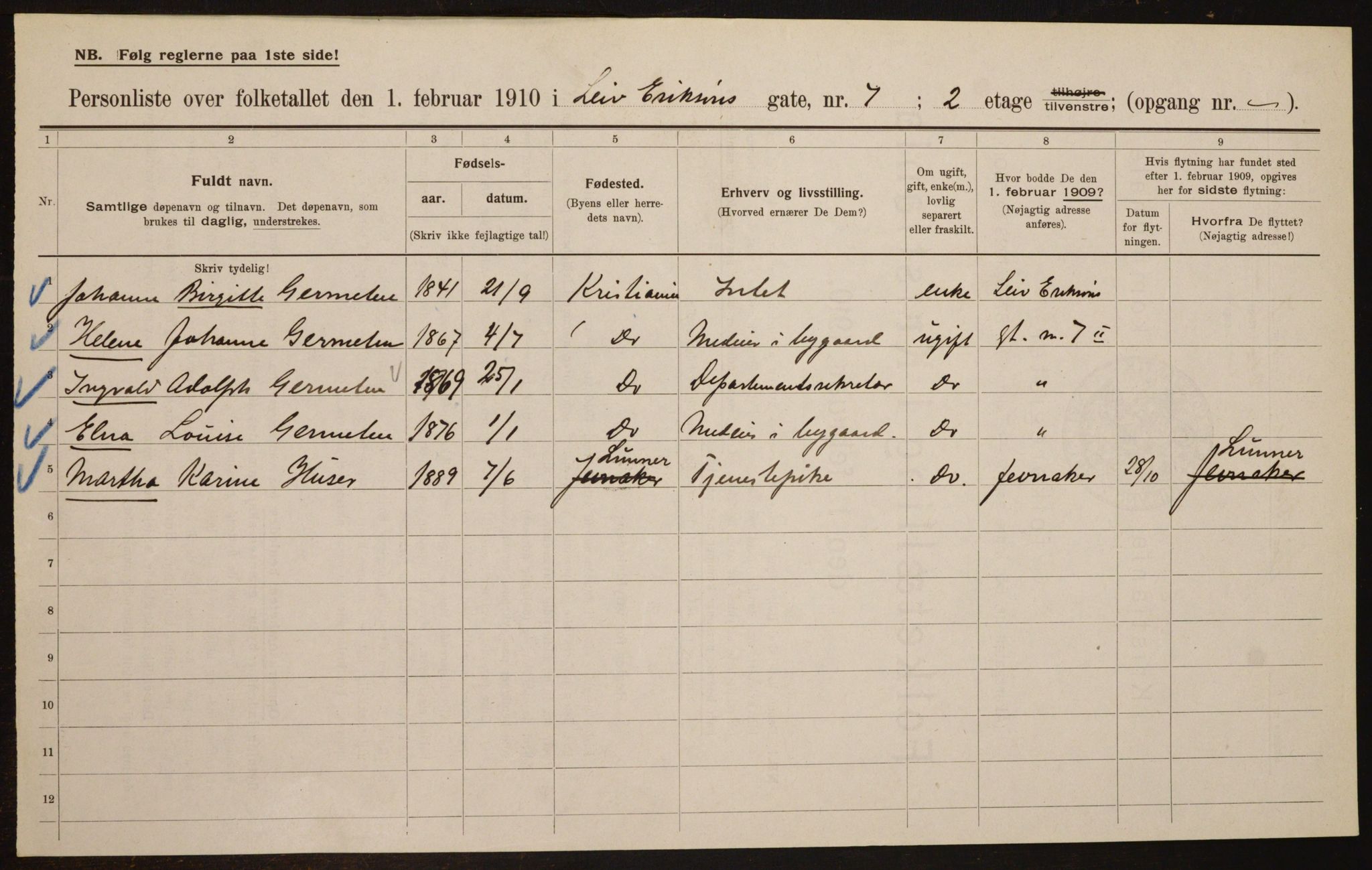 OBA, Municipal Census 1910 for Kristiania, 1910, p. 55513