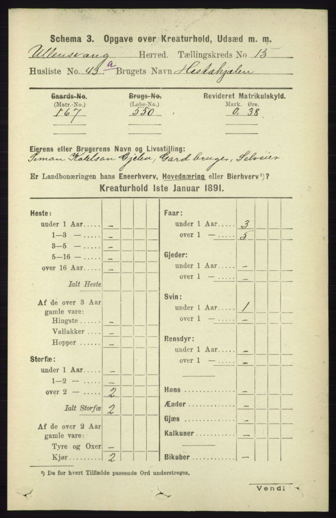 RA, 1891 census for 1230 Ullensvang, 1891, p. 8505