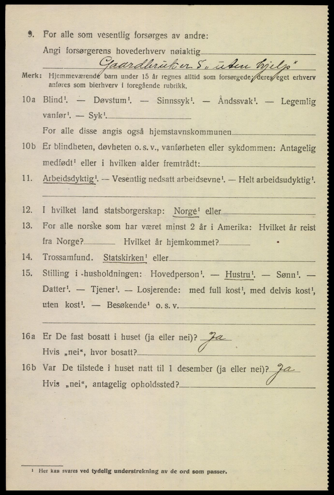 SAK, 1920 census for Bjelland, 1920, p. 2066