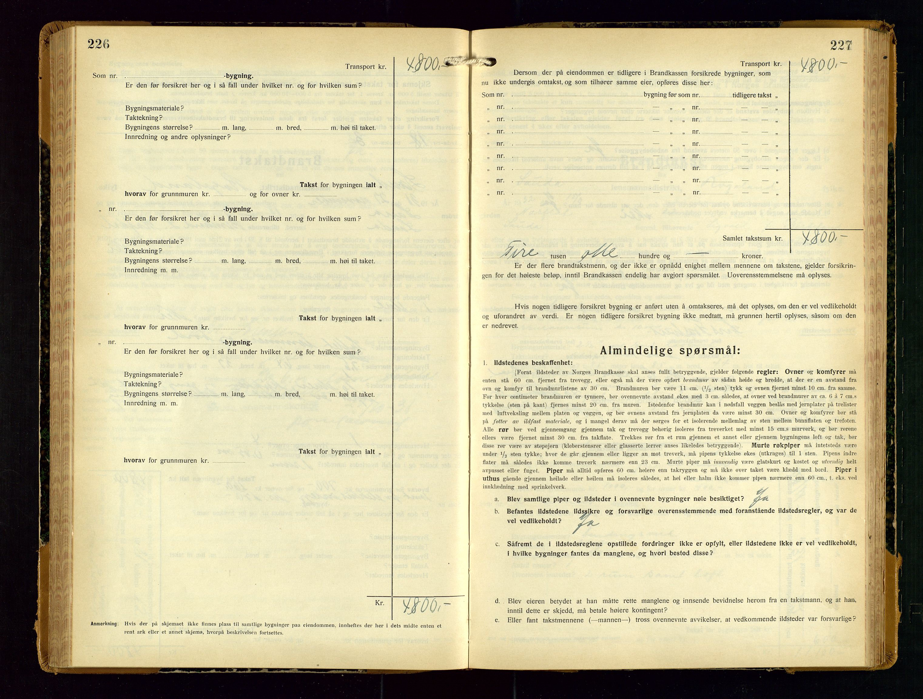 Sauda lensmannskontor, SAST/A-100177/Gob/L0003: Branntakstprotokoll - skjematakst, 1928-1936, p. 226-227
