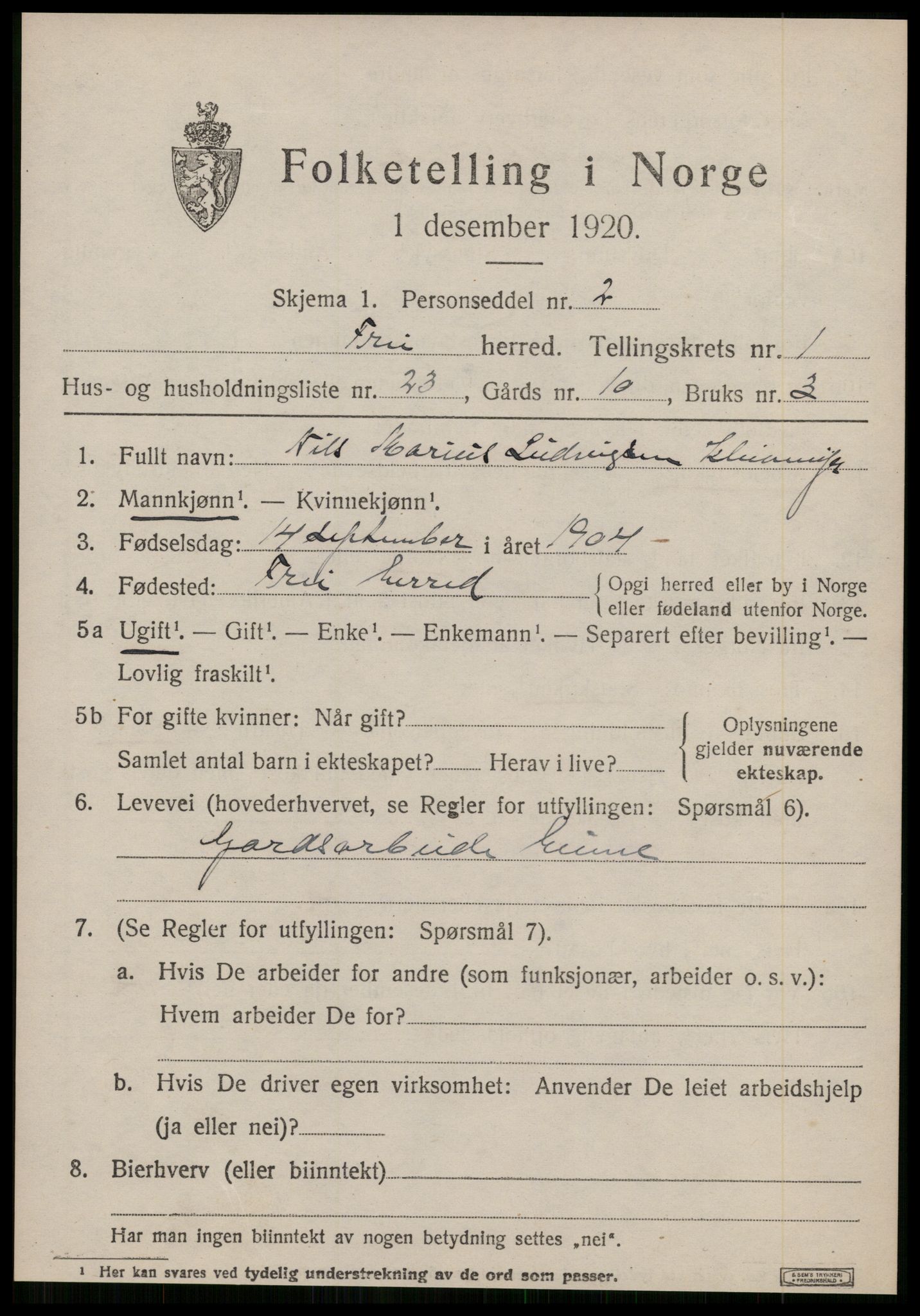 SAT, 1920 census for Frei, 1920, p. 747