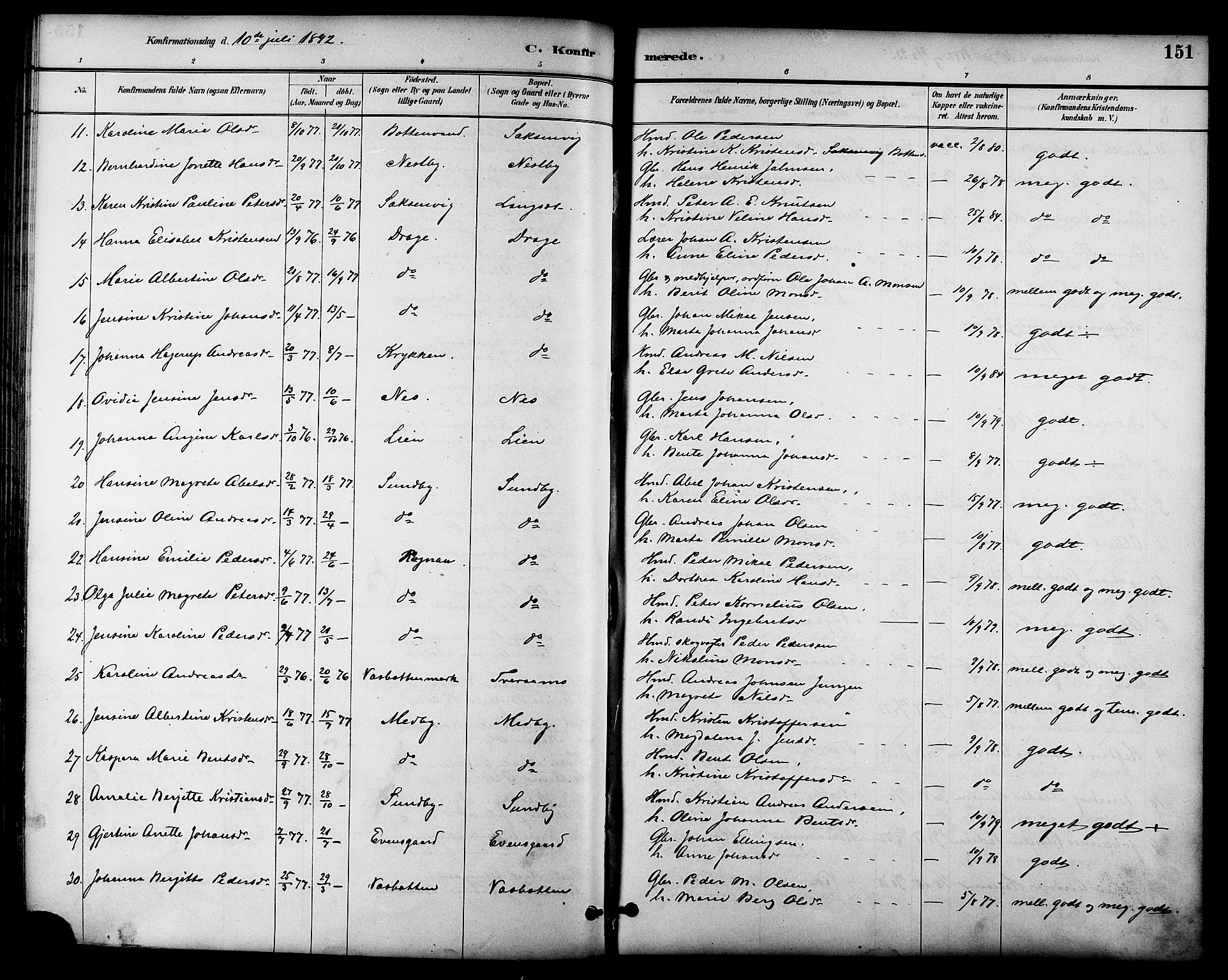 Ministerialprotokoller, klokkerbøker og fødselsregistre - Nordland, AV/SAT-A-1459/847/L0669: Parish register (official) no. 847A09, 1887-1901, p. 151