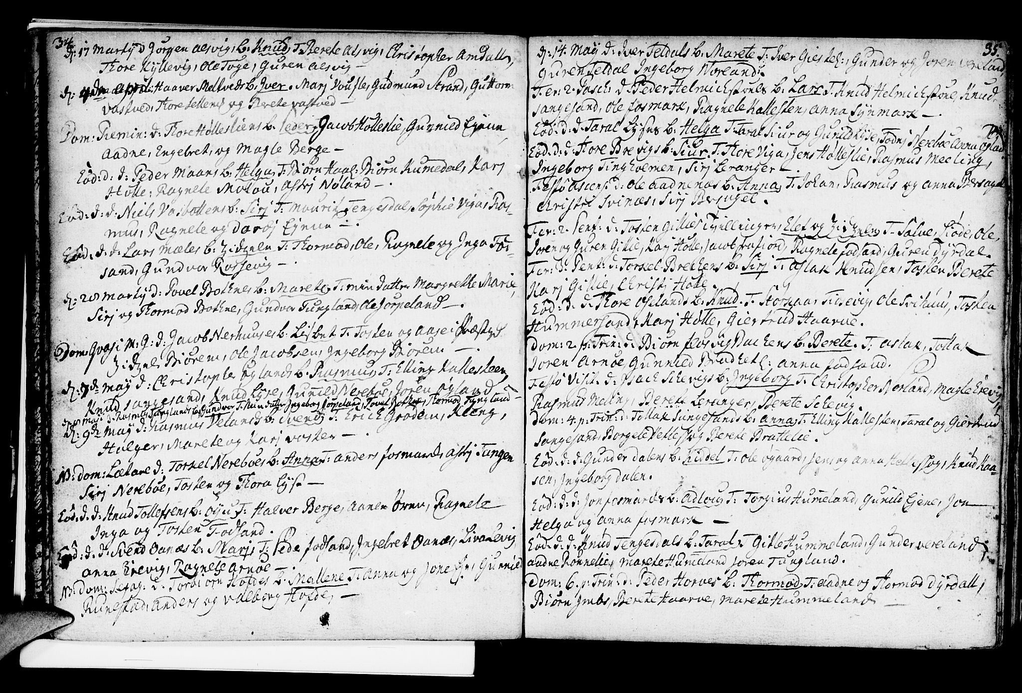 Strand sokneprestkontor, AV/SAST-A-101828/H/Ha/Haa/L0002: Parish register (official) no. A 2, 1744-1768, p. 34-35