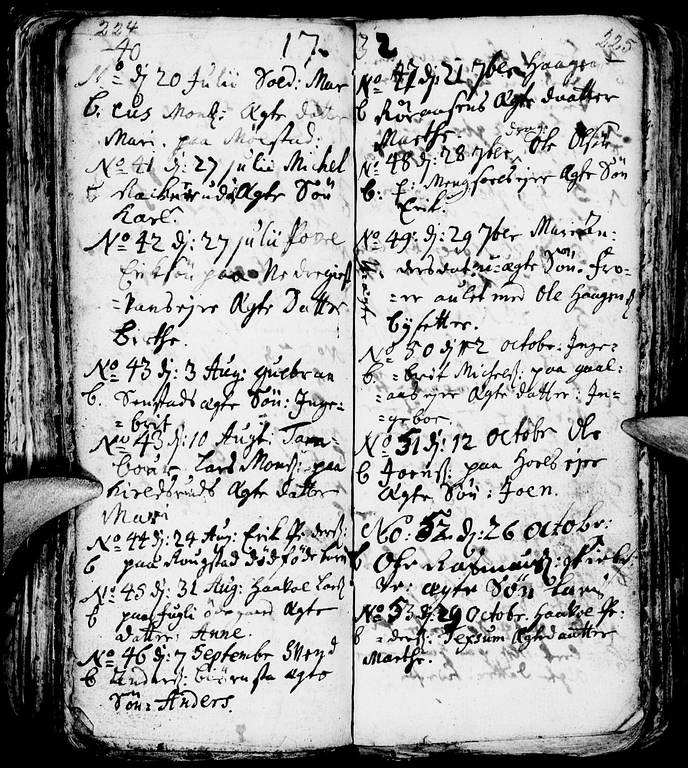 Nes prestekontor, Hedmark, AV/SAH-PREST-020/L/La/L0001: Parish register (copy) no. 1, 1663-1784, p. 224-225