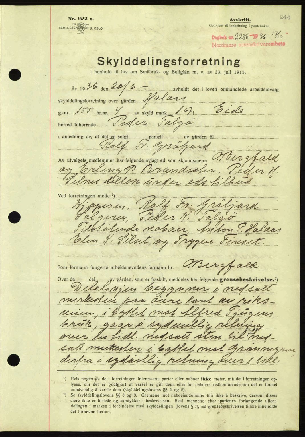 Nordmøre sorenskriveri, AV/SAT-A-4132/1/2/2Ca: Mortgage book no. A80, 1936-1937, Diary no: : 2286/1936