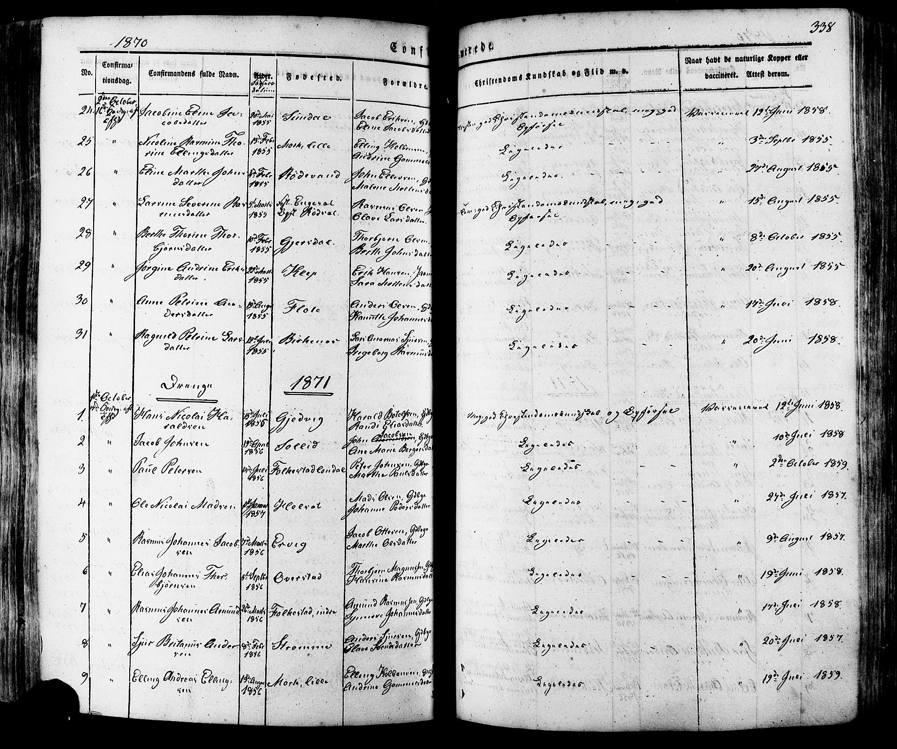 Ministerialprotokoller, klokkerbøker og fødselsregistre - Møre og Romsdal, SAT/A-1454/511/L0140: Parish register (official) no. 511A07, 1851-1878, p. 338