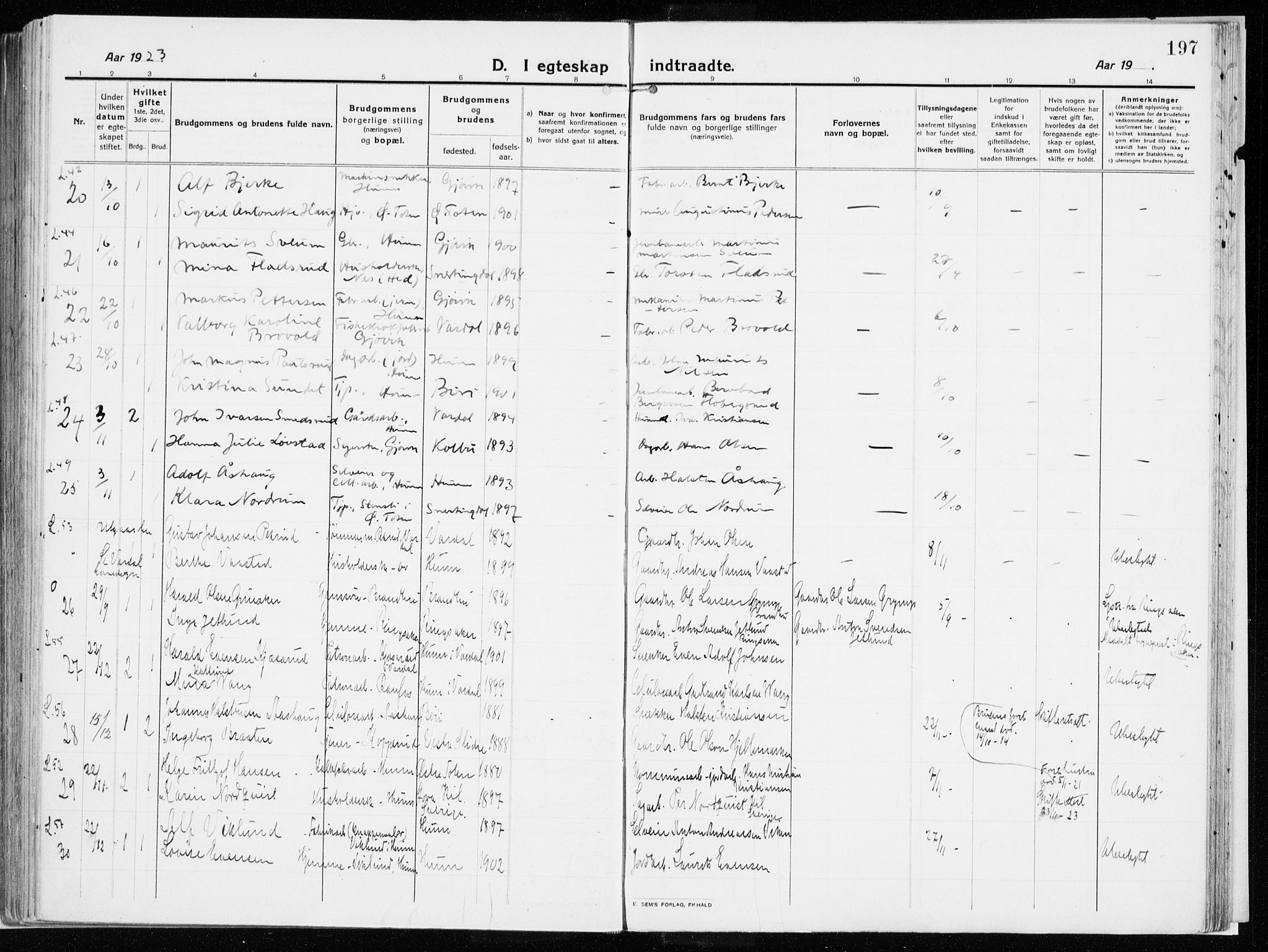 Vardal prestekontor, AV/SAH-PREST-100/H/Ha/Haa/L0017: Parish register (official) no. 17, 1915-1929, p. 197