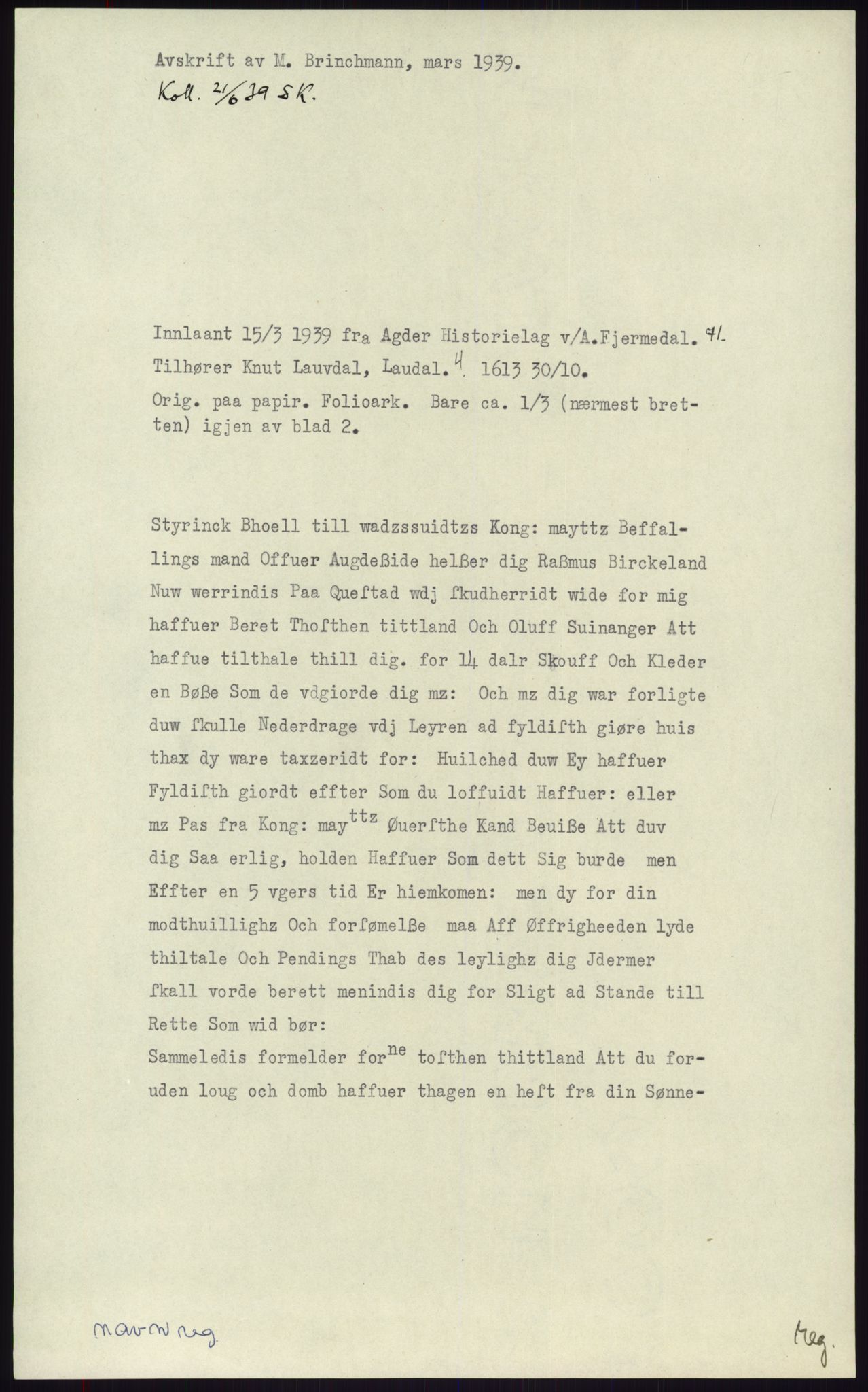 Samlinger til kildeutgivelse, Diplomavskriftsamlingen, AV/RA-EA-4053/H/Ha, p. 1959
