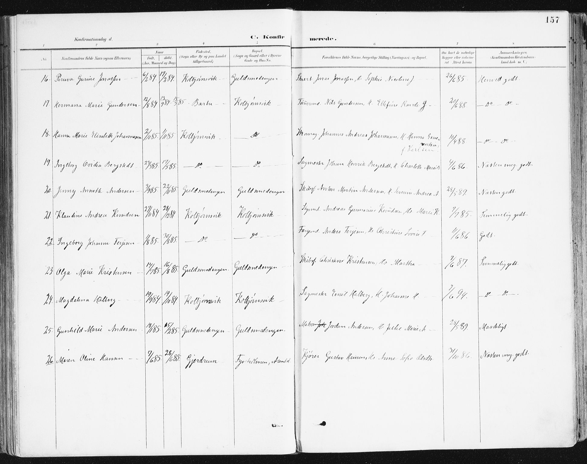 Hisøy sokneprestkontor, AV/SAK-1111-0020/F/Fa/L0004: Parish register (official) no. A 4, 1895-1917, p. 157