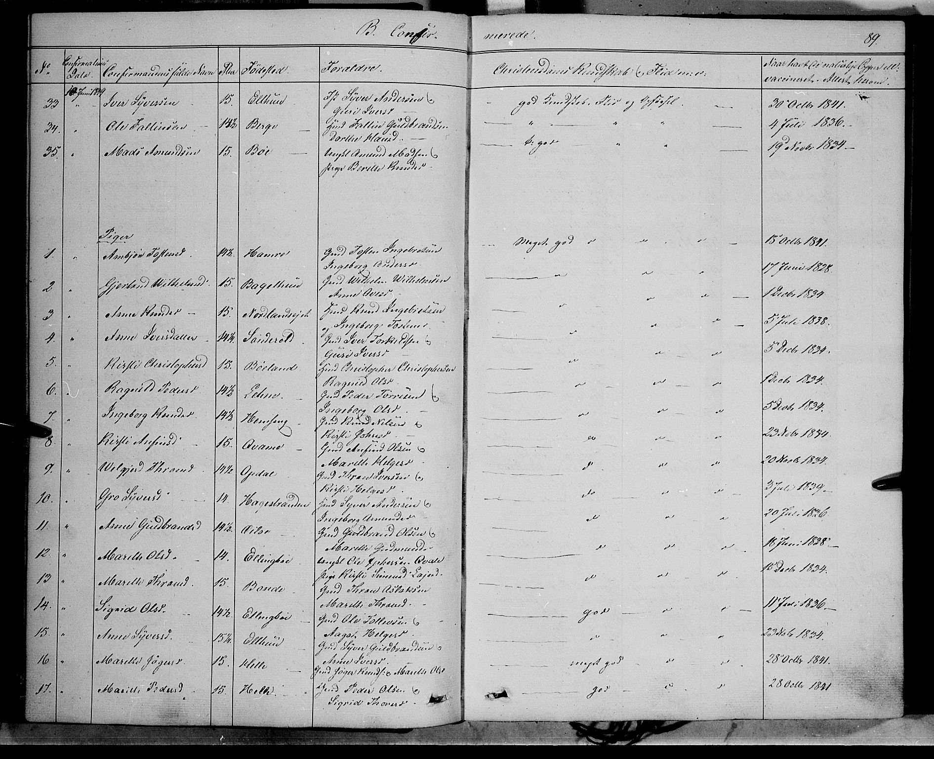 Vang prestekontor, Valdres, SAH/PREST-140/H/Ha/L0006: Parish register (official) no. 6, 1846-1864, p. 89