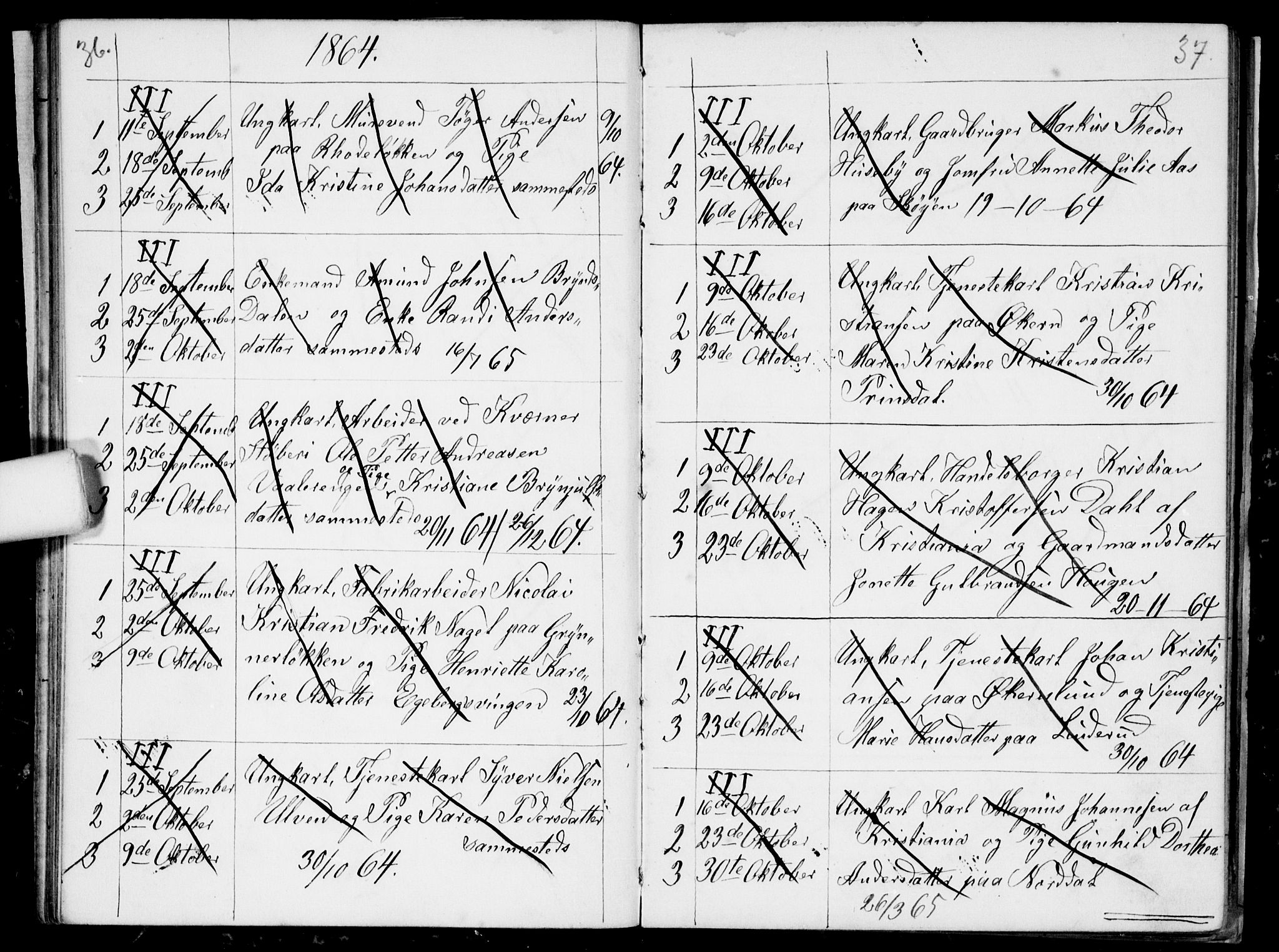 Østre Aker prestekontor Kirkebøker, AV/SAO-A-10840/H/Ha/L0002: Banns register no. I 2, 1861-1872, p. 36-37