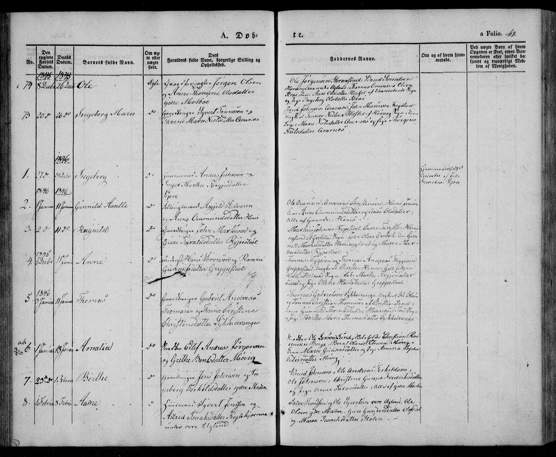 Oddernes sokneprestkontor, SAK/1111-0033/F/Fa/Faa/L0006: Parish register (official) no. A 6, 1838-1851, p. 42