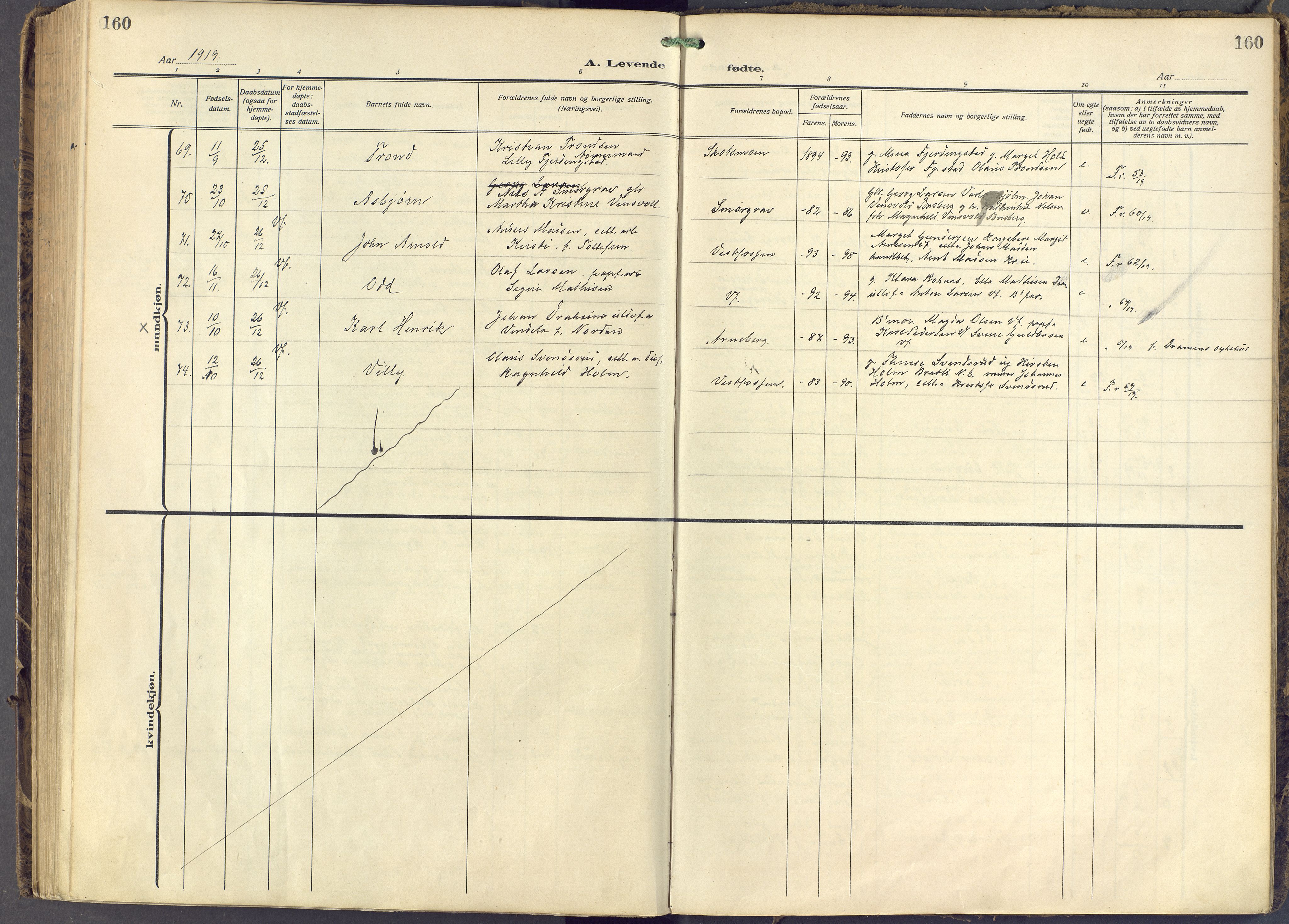 Eiker kirkebøker, AV/SAKO-A-4/F/Fb/L0009: Parish register (official) no. II 9, 1908-1923, p. 160