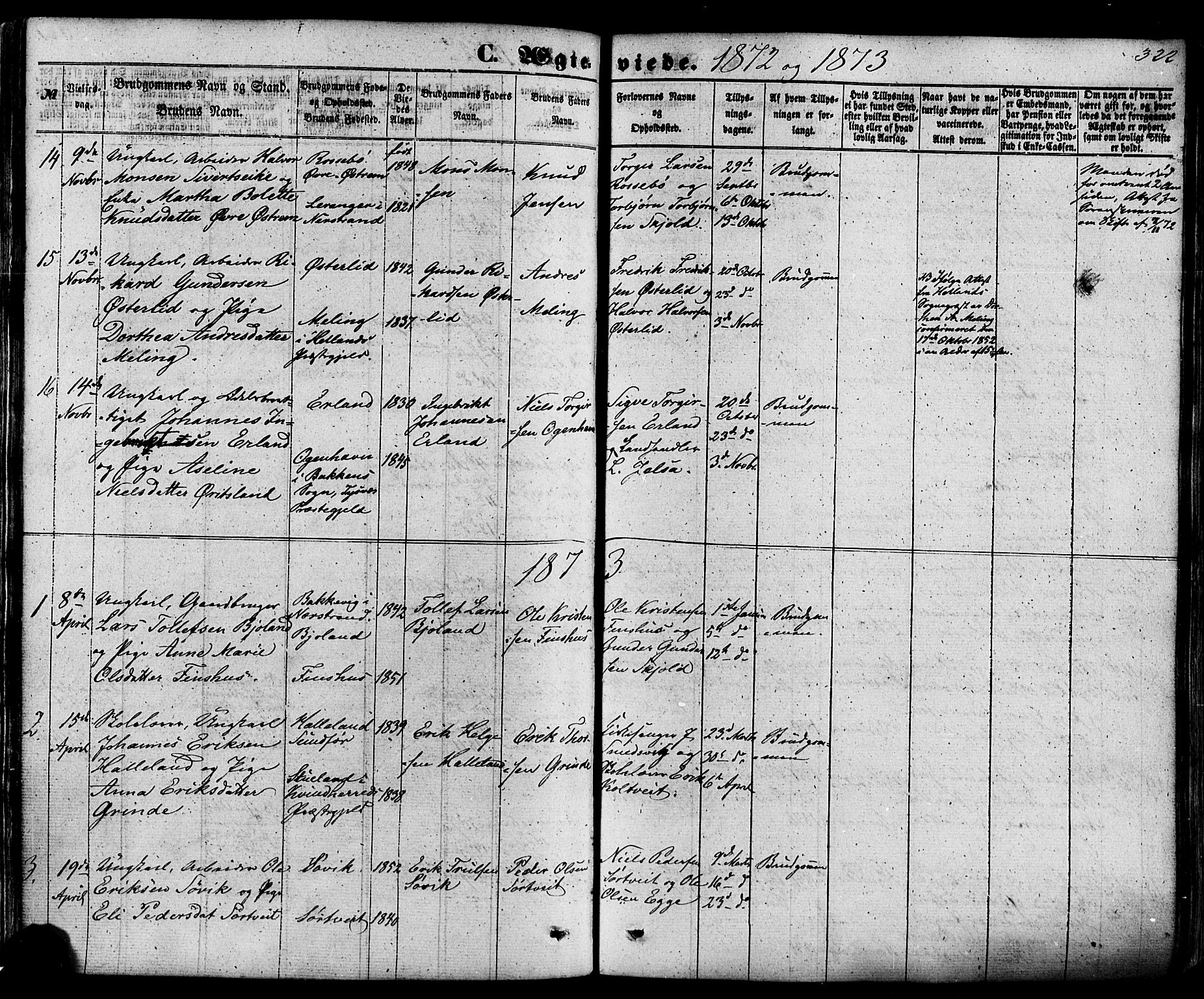 Skjold sokneprestkontor, SAST/A-101847/H/Ha/Haa/L0008: Parish register (official) no. A 8, 1856-1882, p. 322