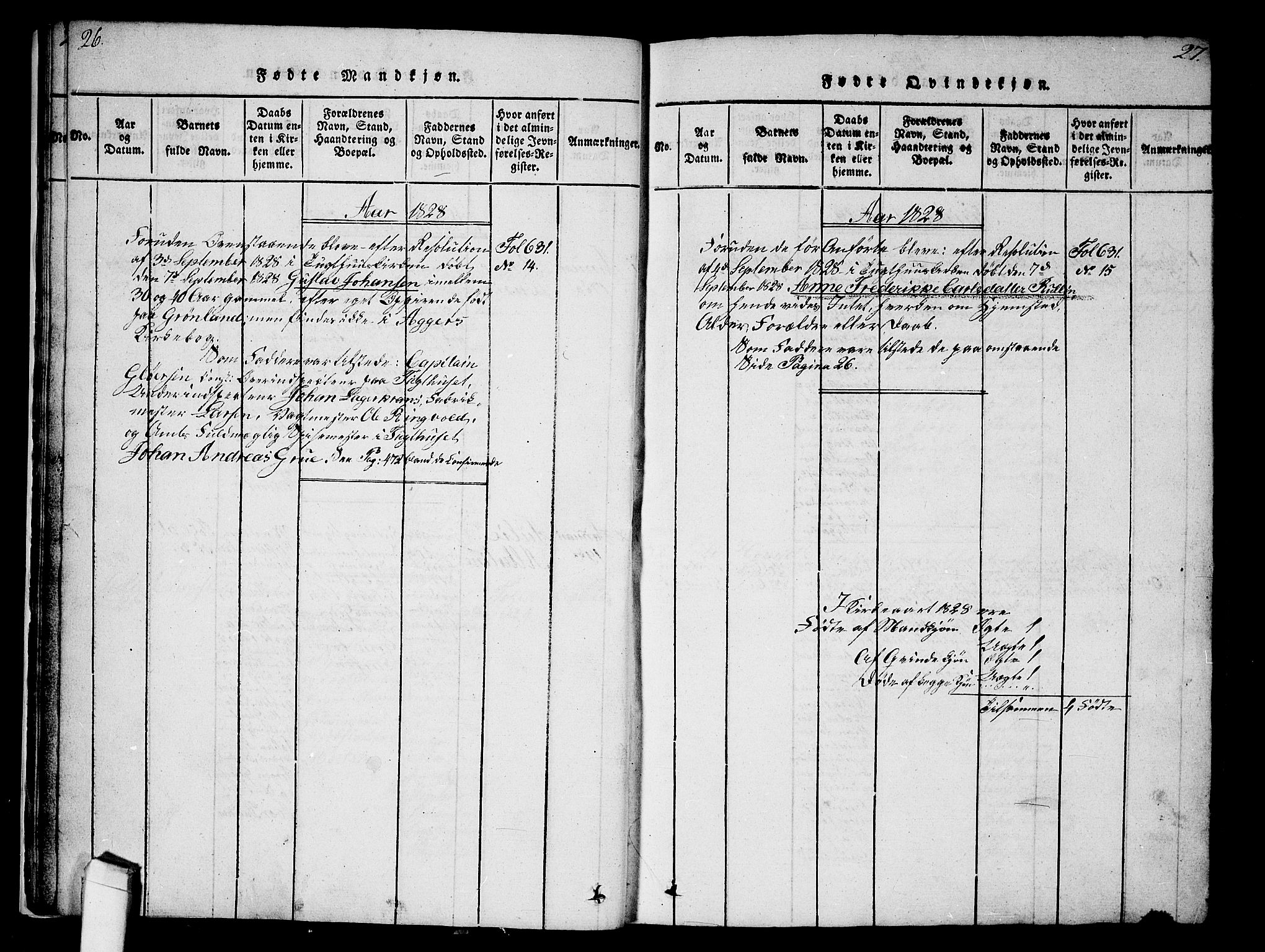 Kristiania tukthusprest Kirkebøker, AV/SAO-A-10881/G/Ga/L0001: Parish register (copy) no. 1, 1818-1857, p. 26-27