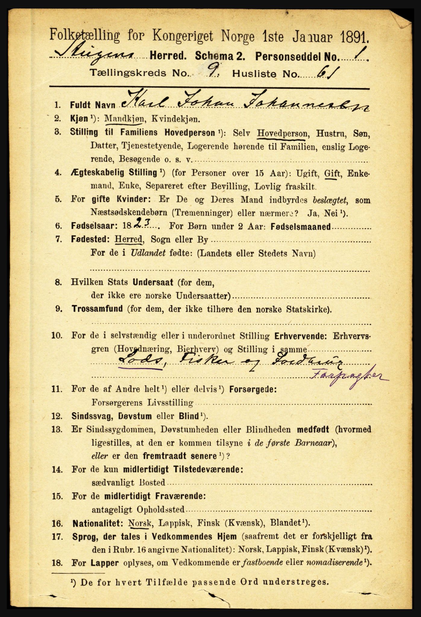 RA, 1891 census for 1848 Steigen, 1891, p. 3393