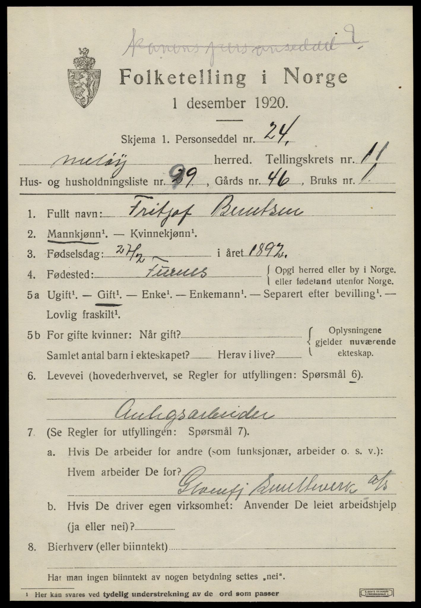 SAT, 1920 census for Meløy, 1920, p. 7595