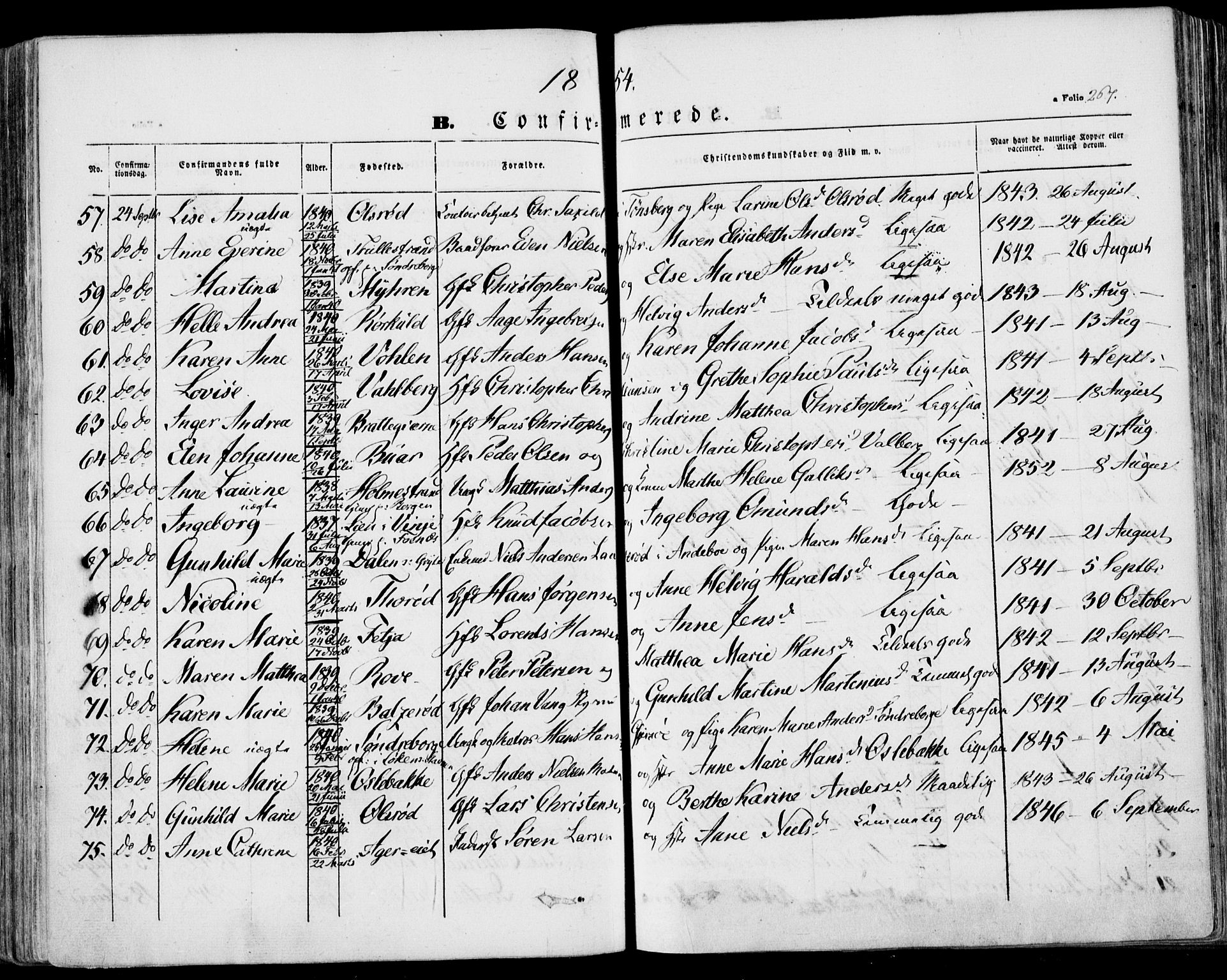 Stokke kirkebøker, AV/SAKO-A-320/F/Fa/L0007: Parish register (official) no. I 7, 1844-1857, p. 267